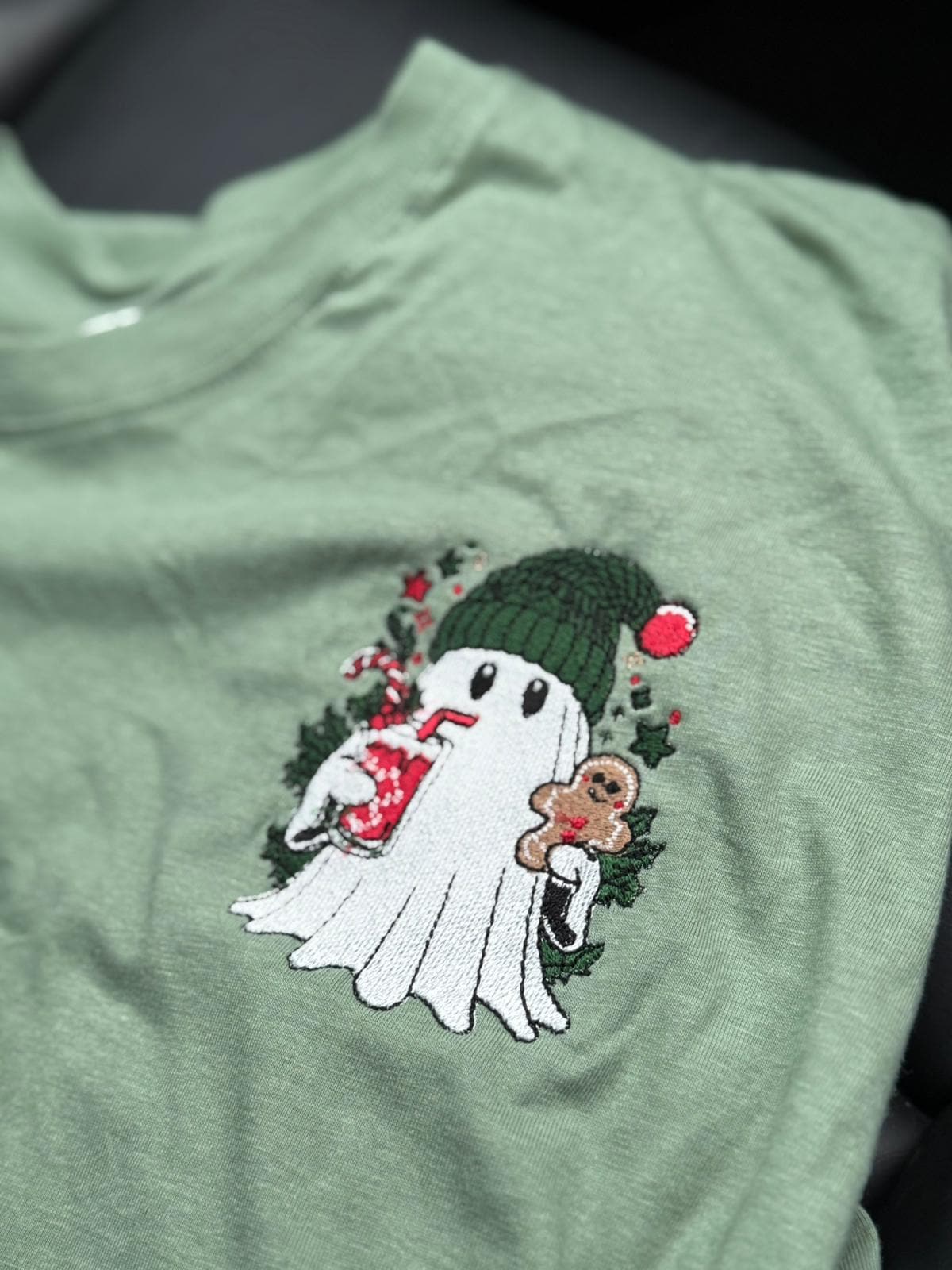 Christmas Ghost Embroidered T Shirt