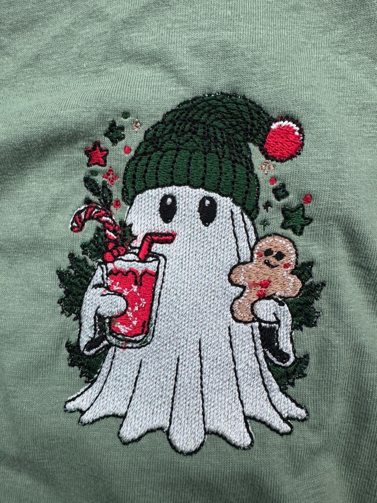 Christmas Ghost Embroidered T Shirt