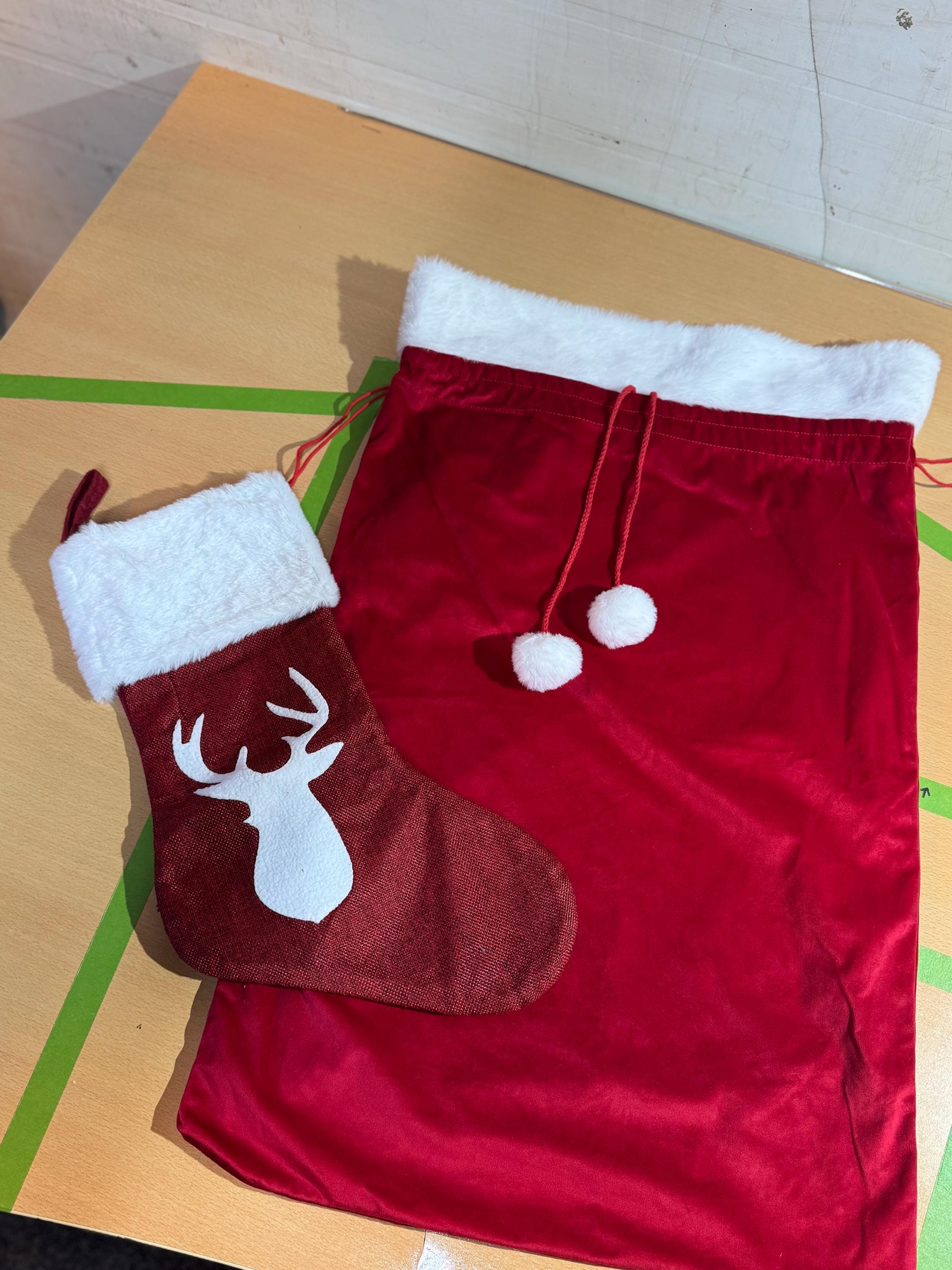 2 Piece Red Christmas Stocking and Sack Personalisation