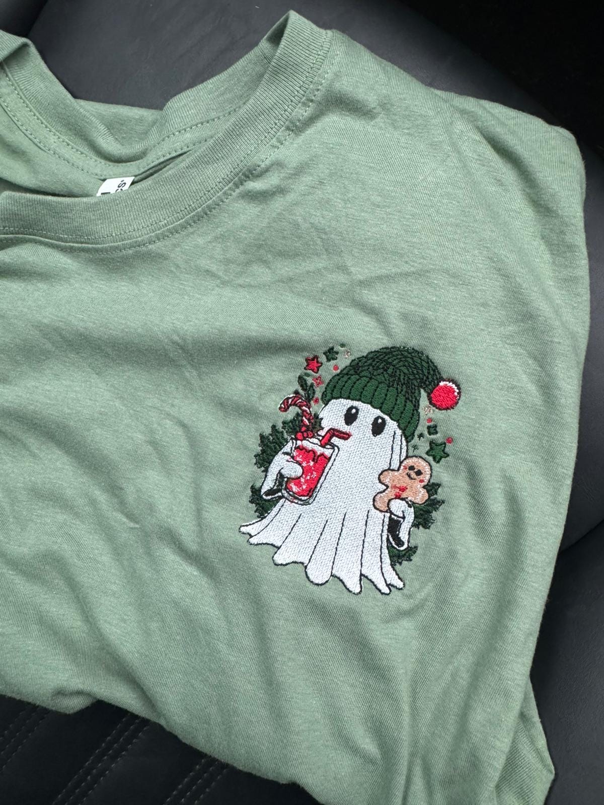 Christmas Ghost Embroidered T Shirt