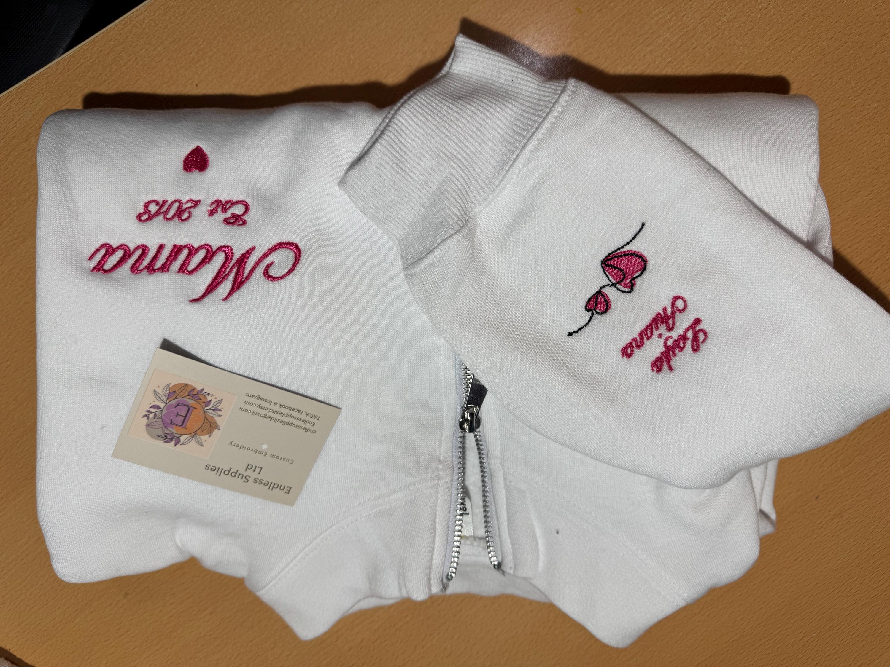 Mama embroidered 1/4 zip sweatshirt with sleeve personalisation