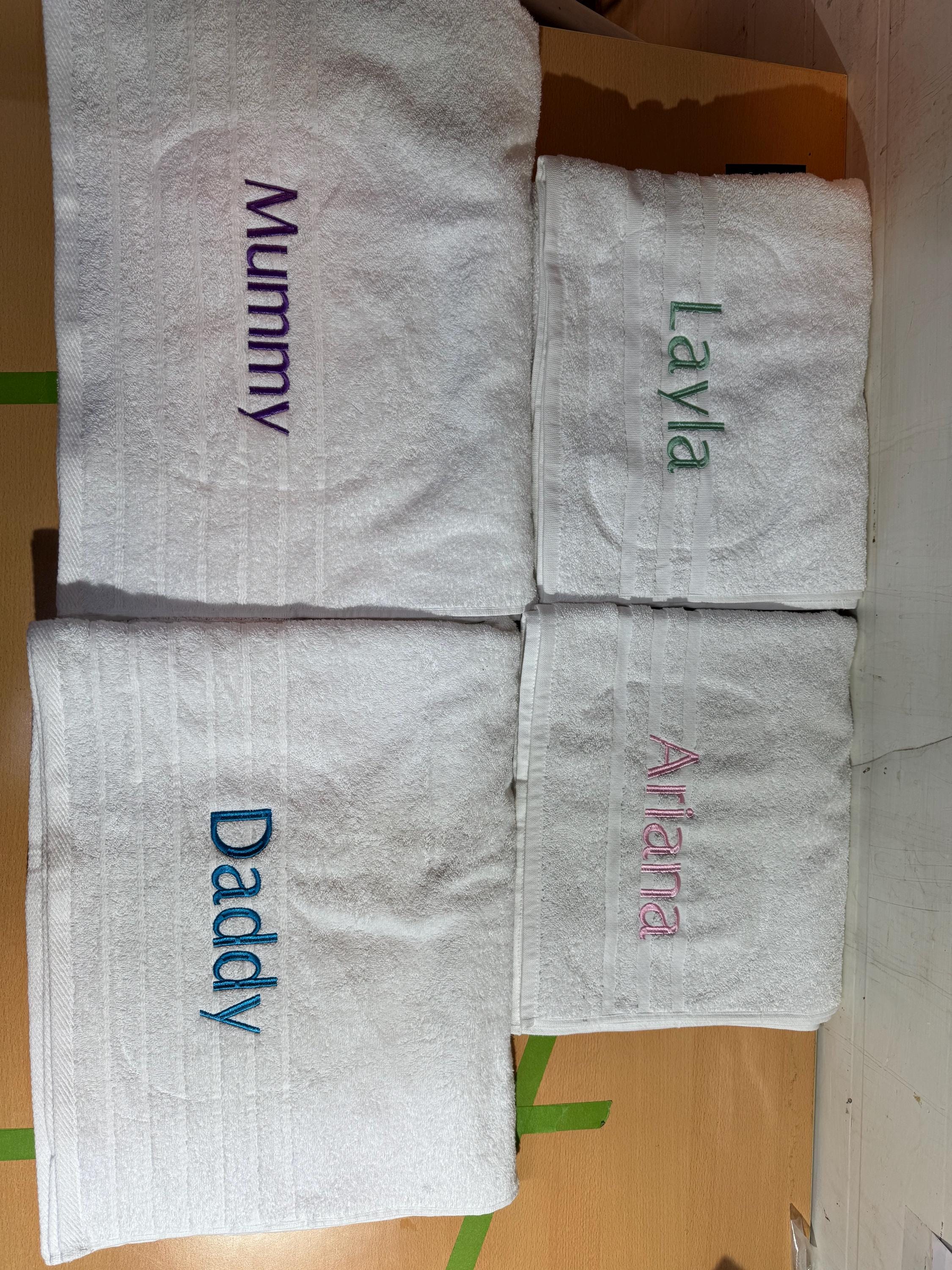 Embroidered personalised Family towel set of 2 bath sheets
