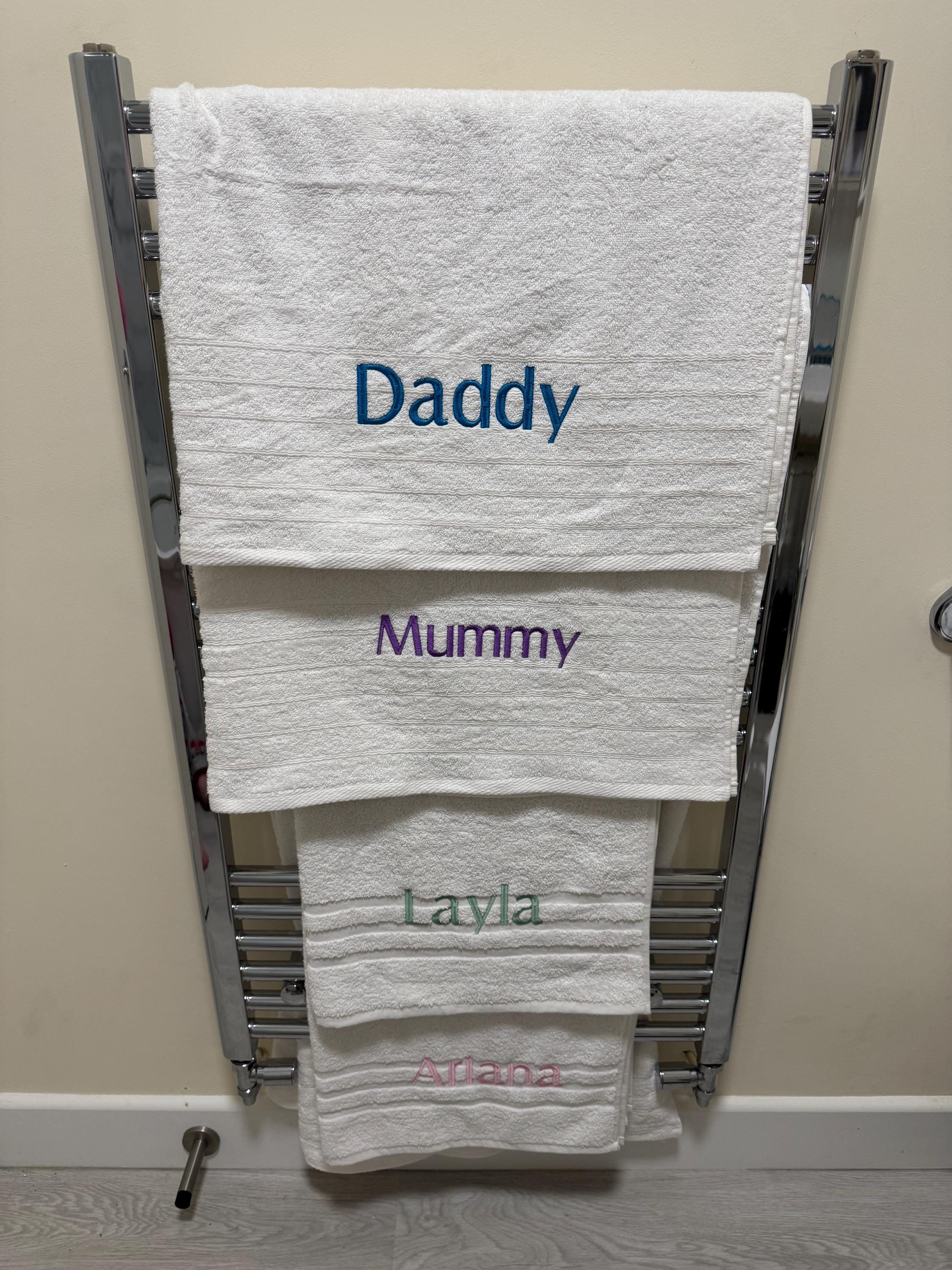Embroidered personalised Family towel set of 2 bath sheets