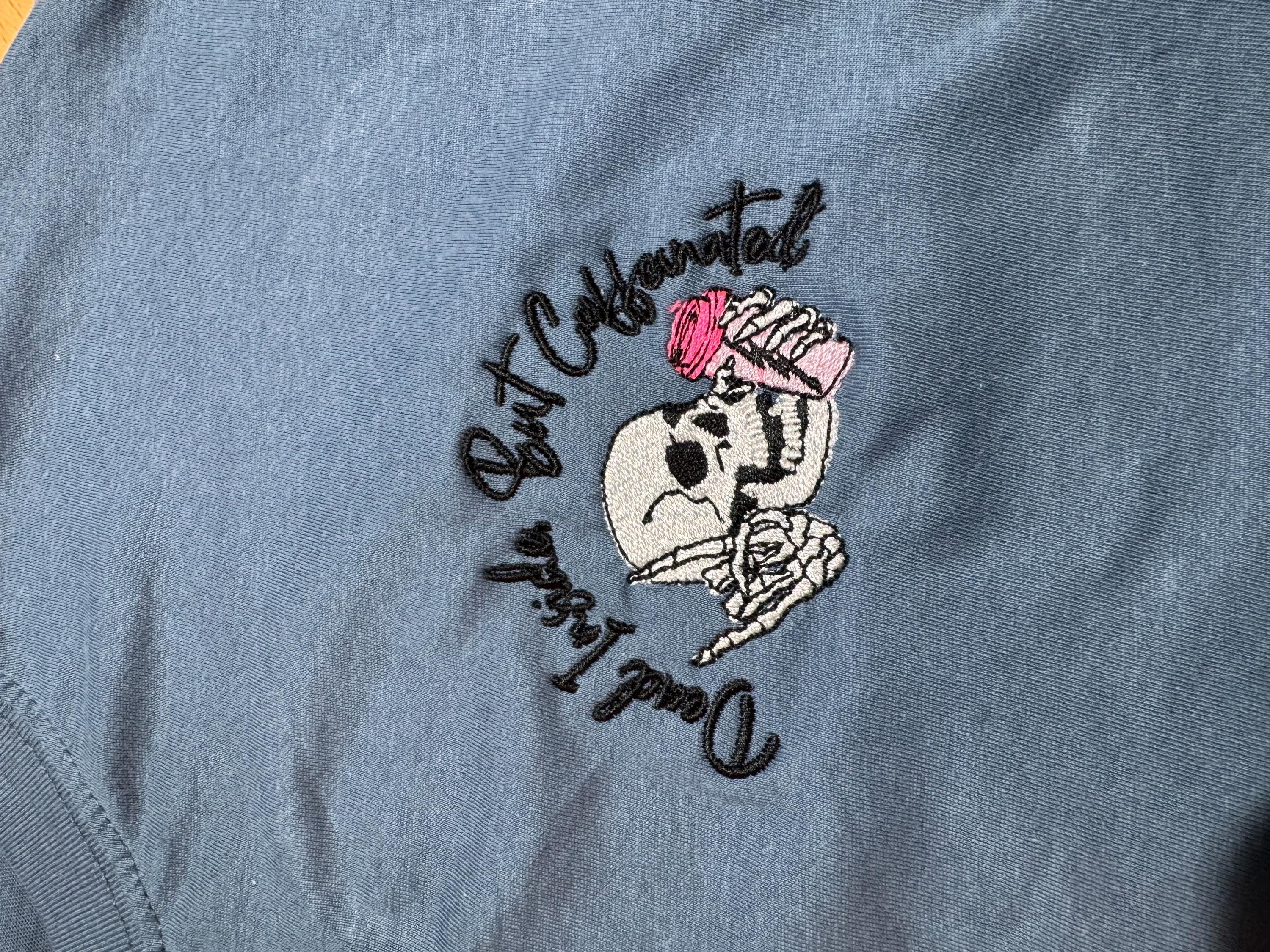 Dead inside but caffeinated funny embroidered skull tshirt