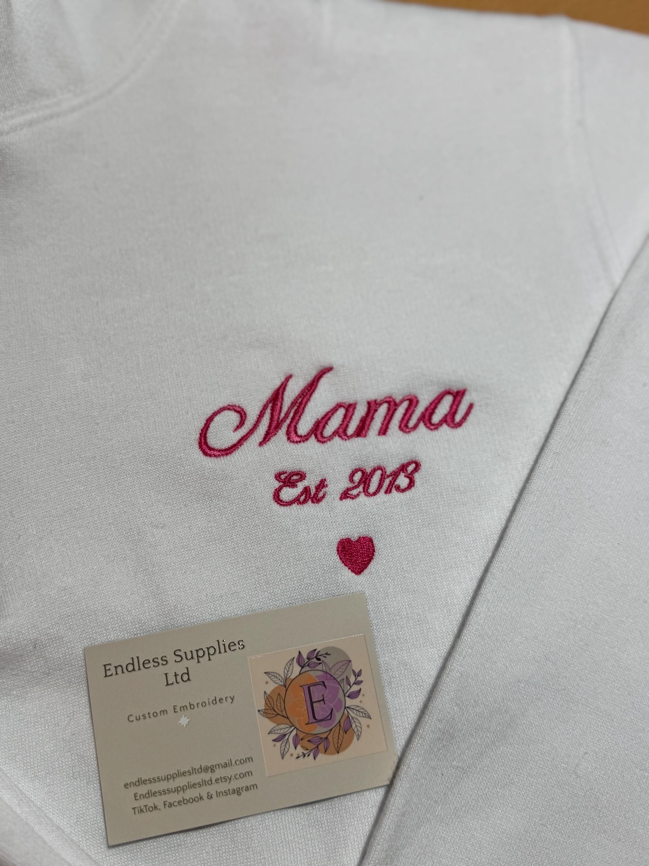 Mama embroidered 1/4 zip sweatshirt with sleeve personalisation