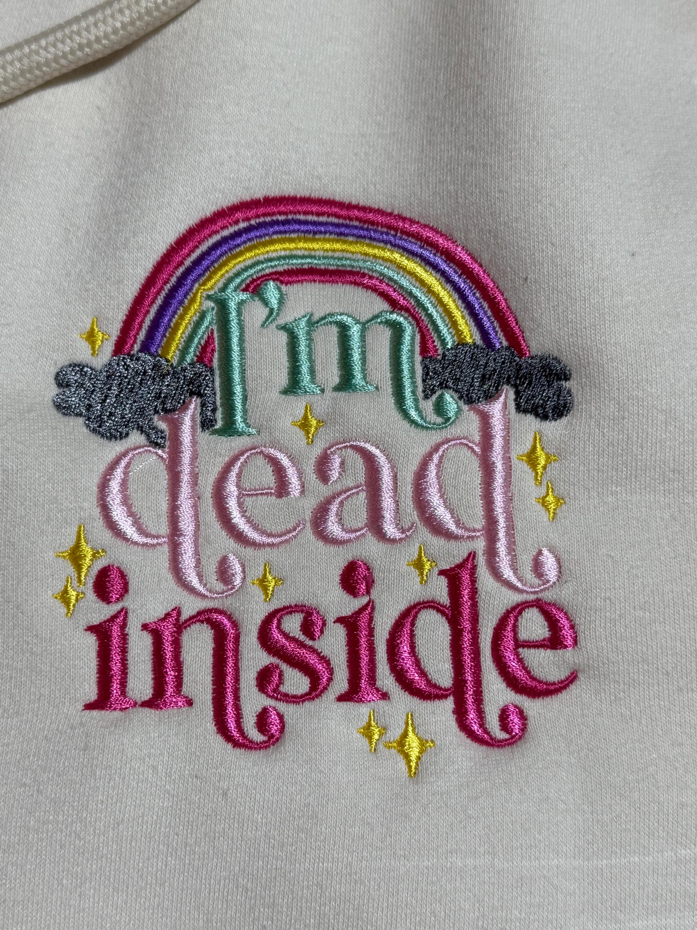 Embroidered 'Dead Inside' Rainbow Zip Hoodie