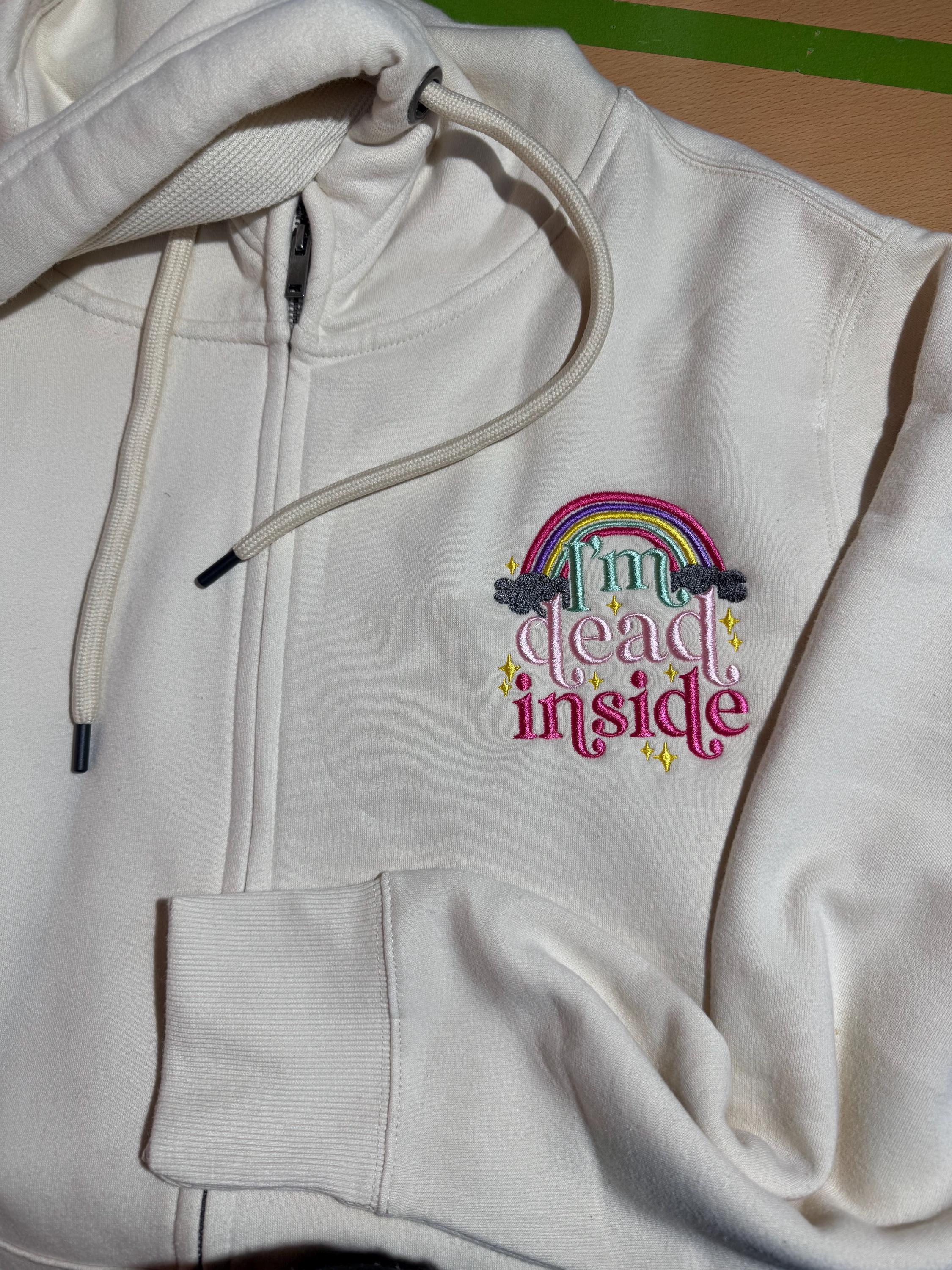 Embroidered 'Dead Inside' Rainbow Zip Hoodie