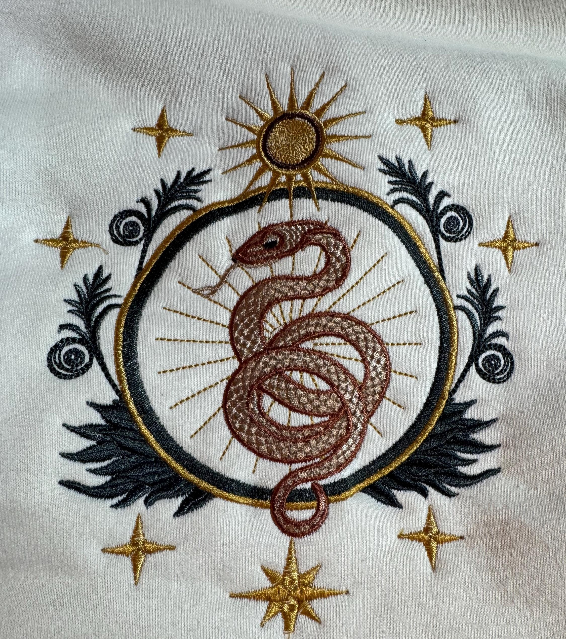 Embroidered Sun & Snake Zip-Up Hoodie