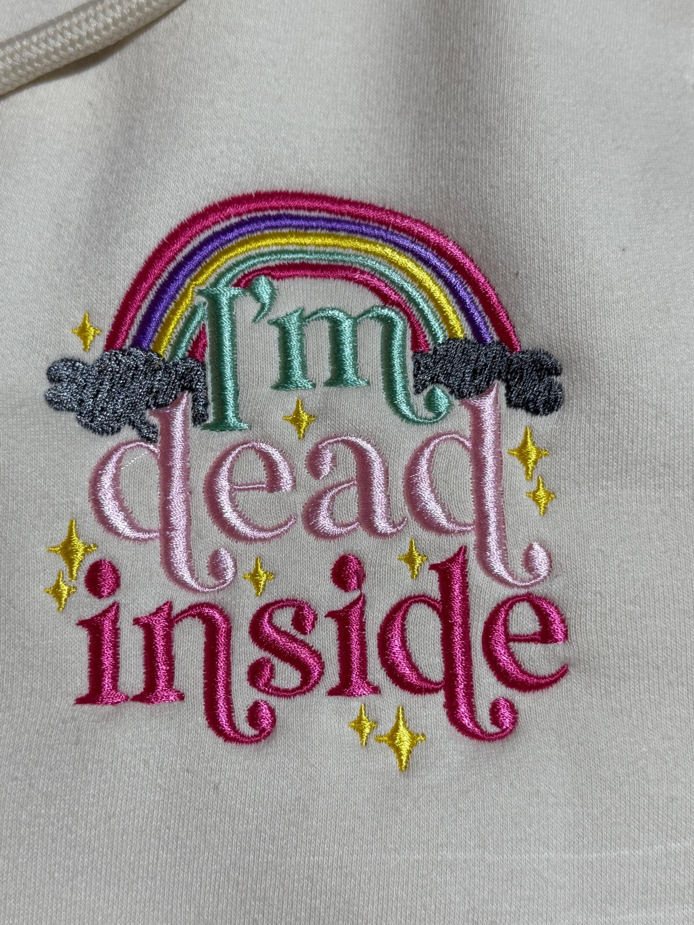 Embroidered 'Dead Inside' Rainbow Zip Hoodie