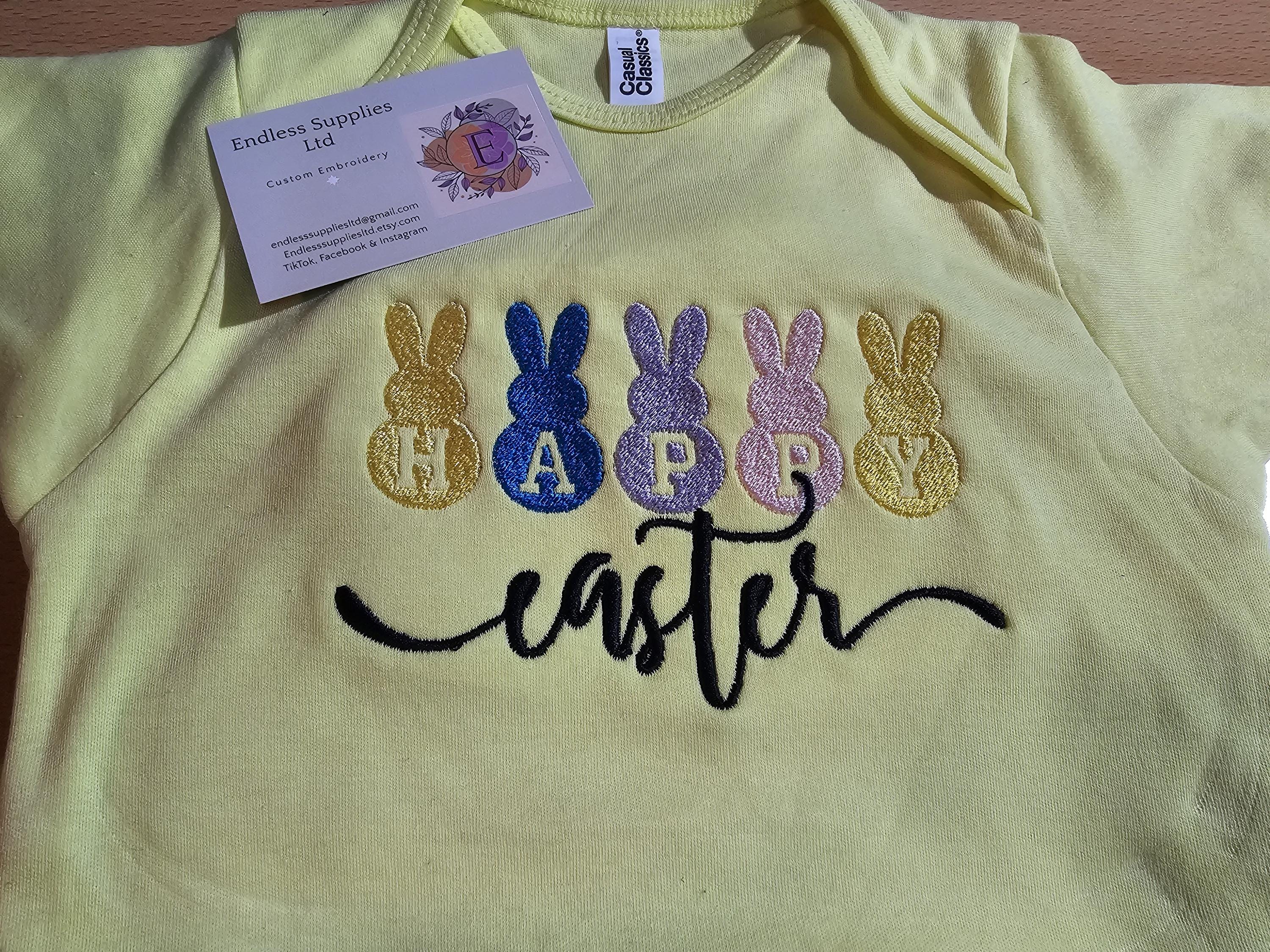 Embroidered Happy Easter Bunnies Adult Tshirt