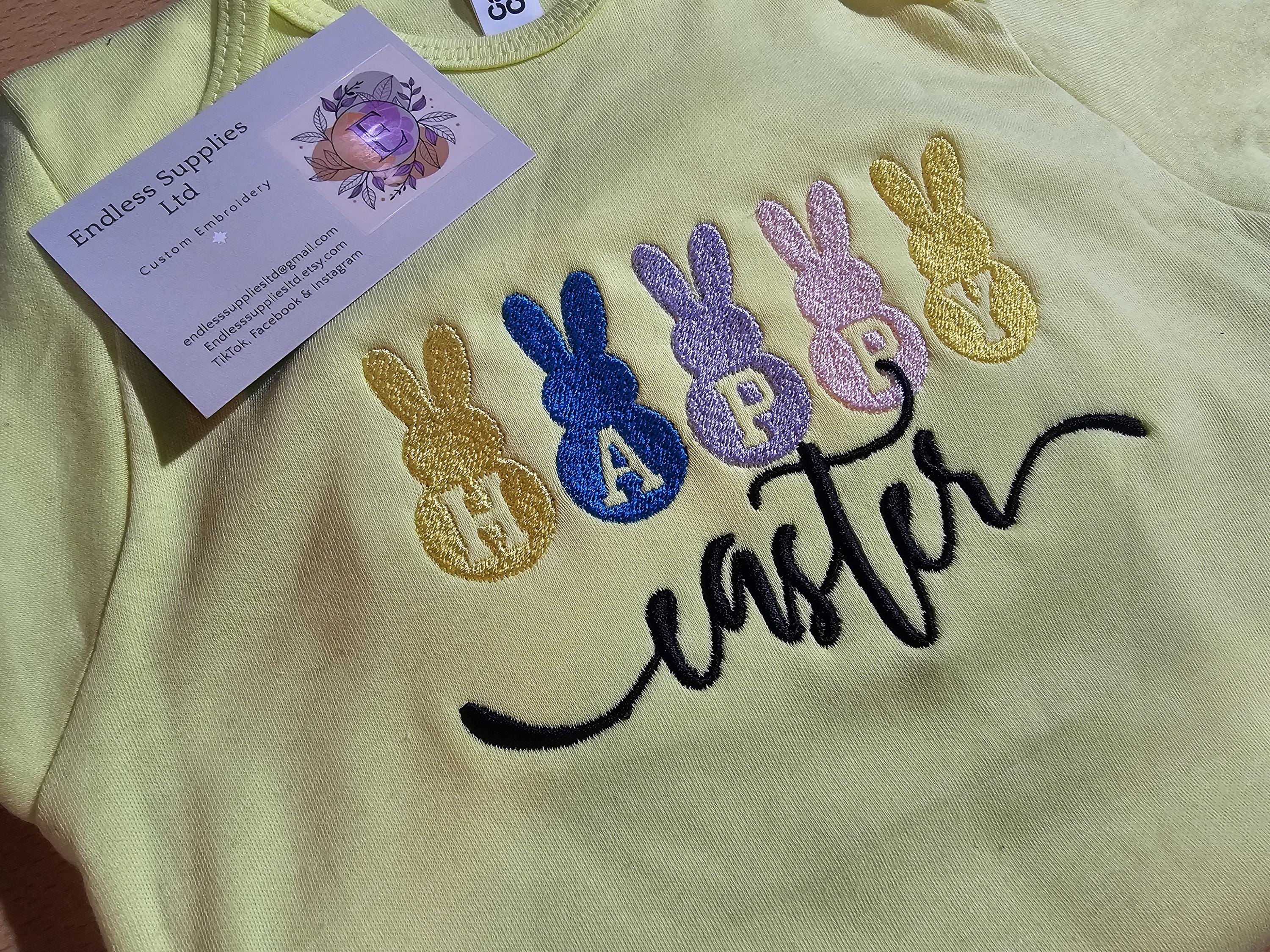 Embroidered Happy Easter Bunnies Adult Tshirt