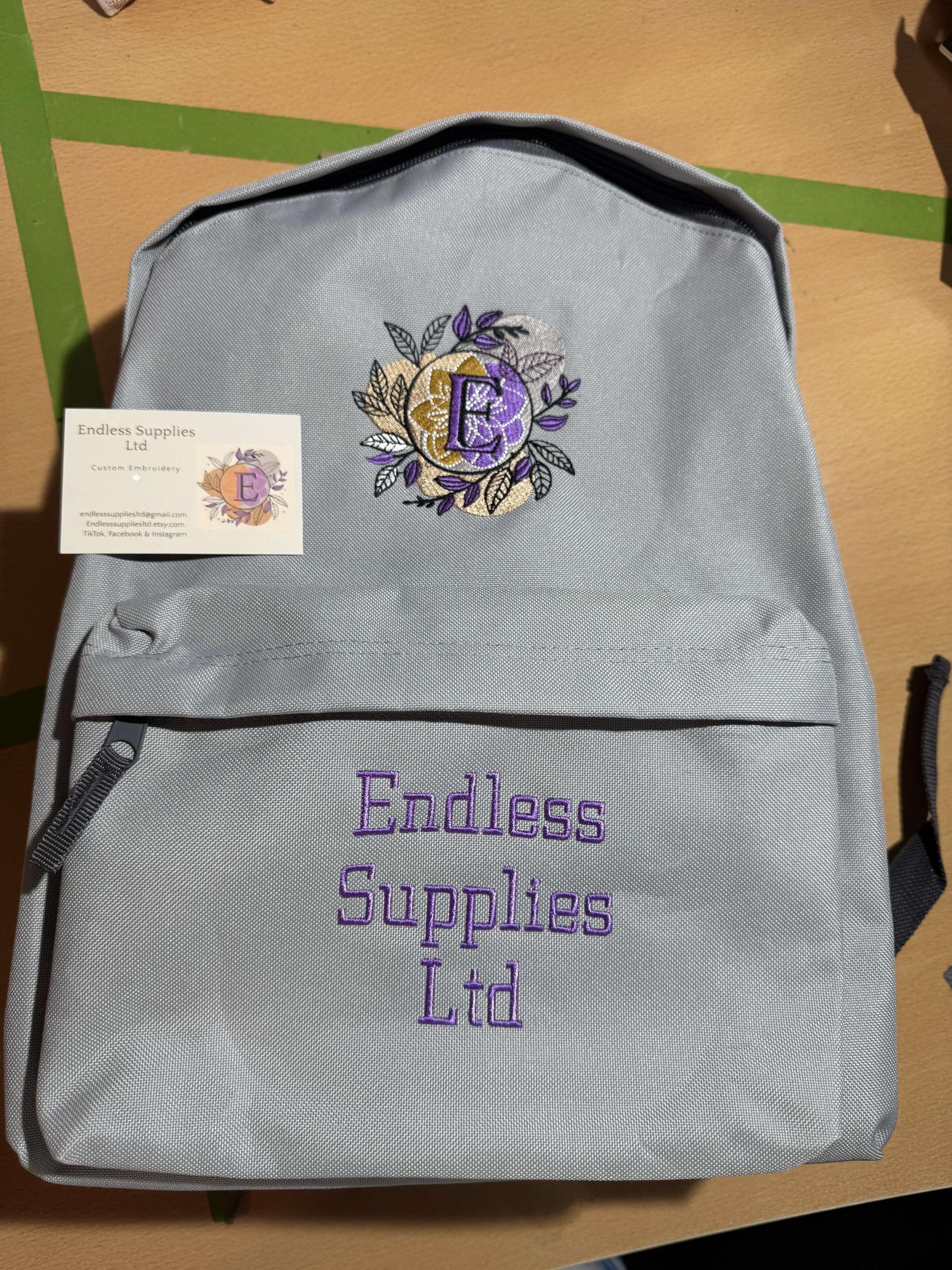 Embroidered Personalised Backpack 1 Pocket Embroidery