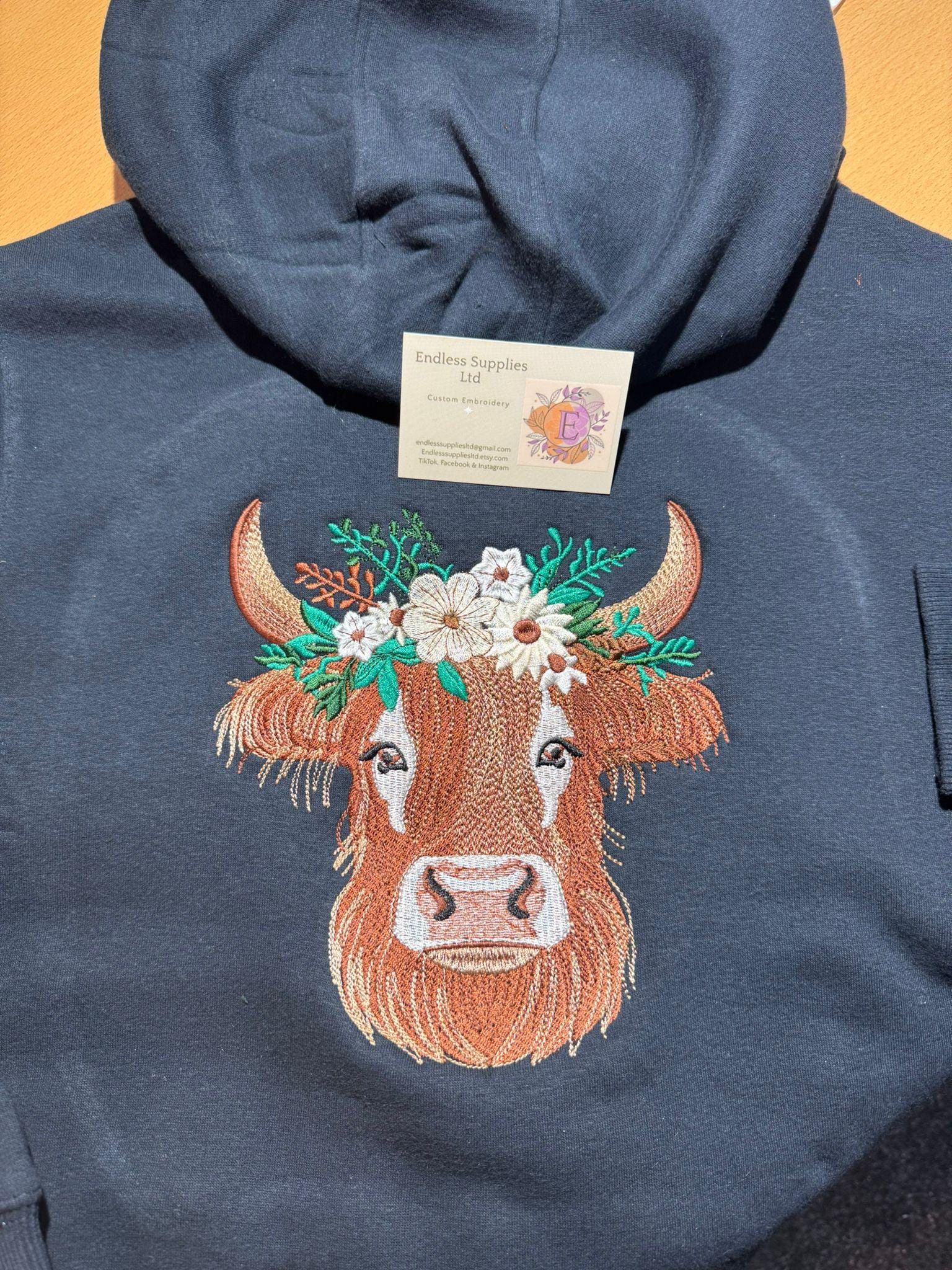 Highland Cow Embroidered Hoody - Medium Logo