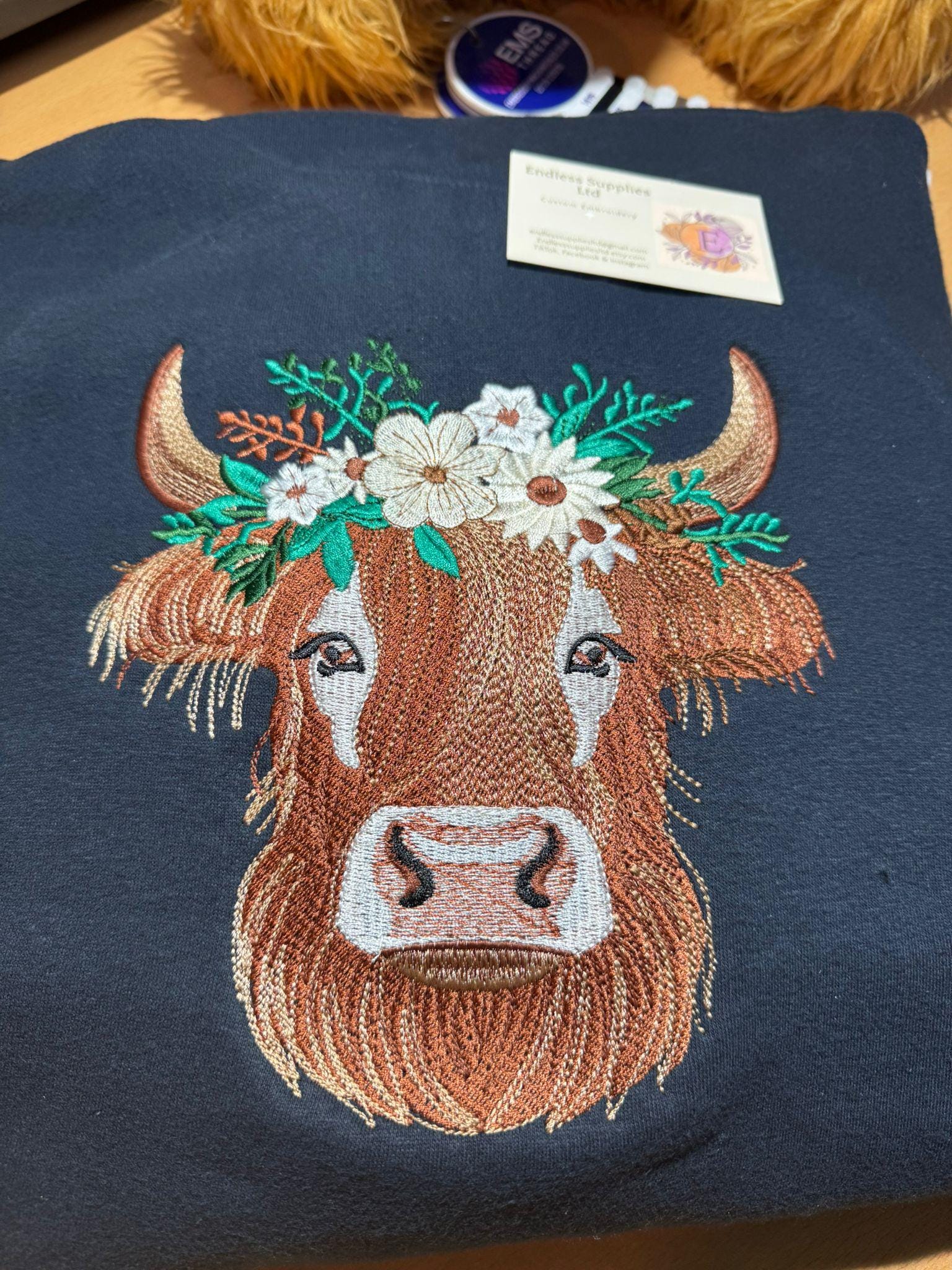 Highland Cow Embroidered Hoody - Medium Logo