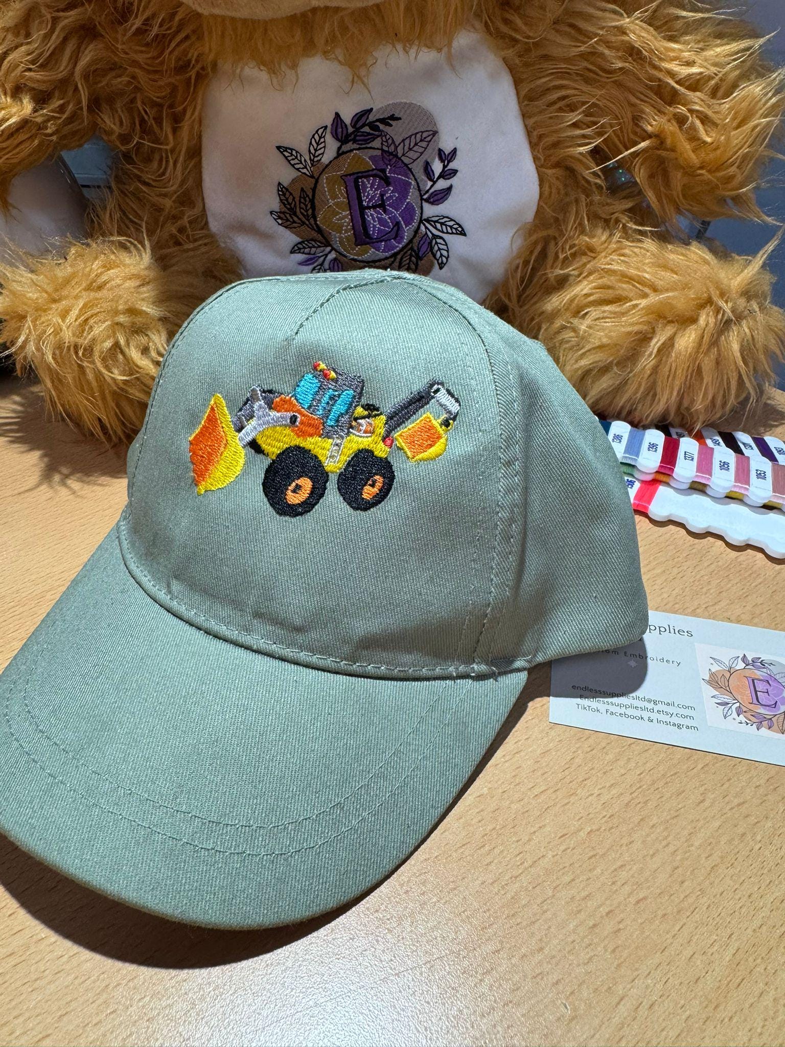 Childrens construction vehicle embroidered sun hat