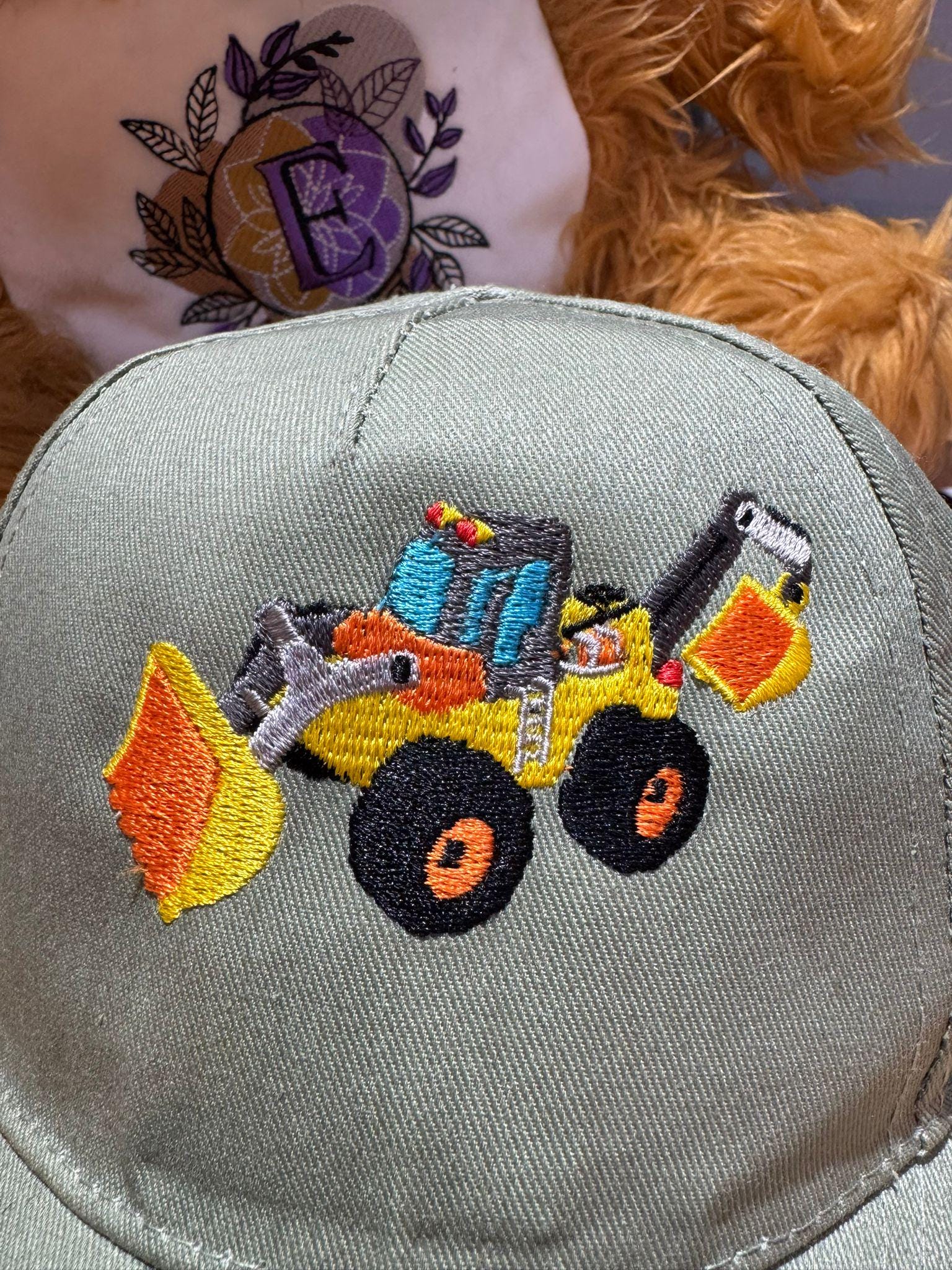 Childrens construction vehicle embroidered sun hat