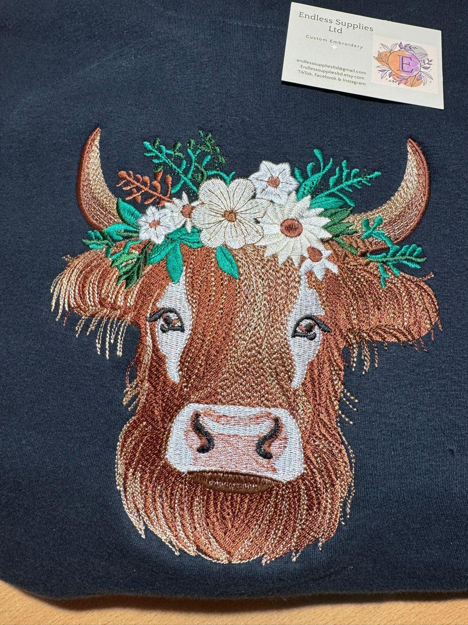 Highland Cow Embroidered Hoody - Medium Logo