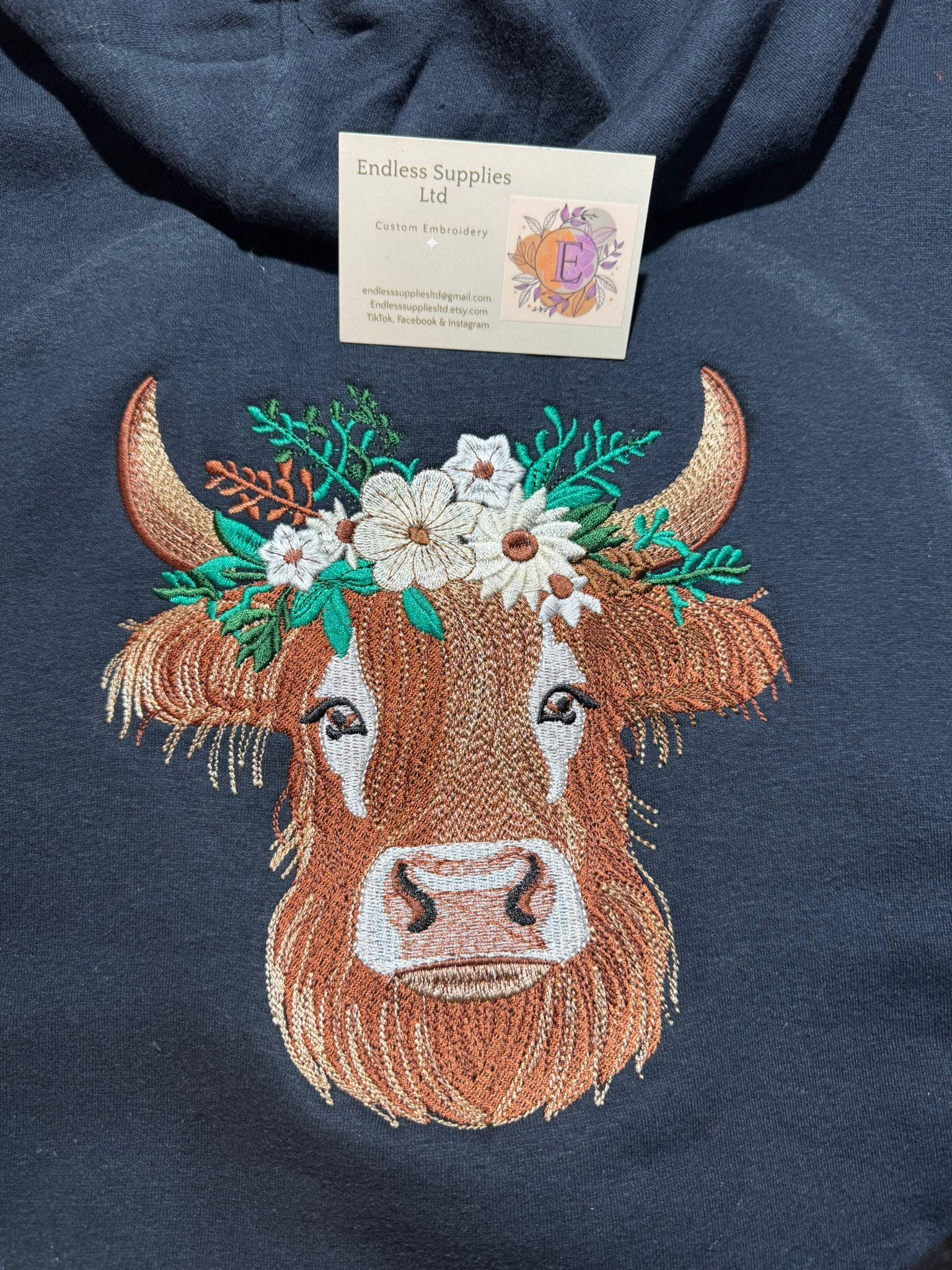Highland Cow Embroidered Hoody - Medium Logo