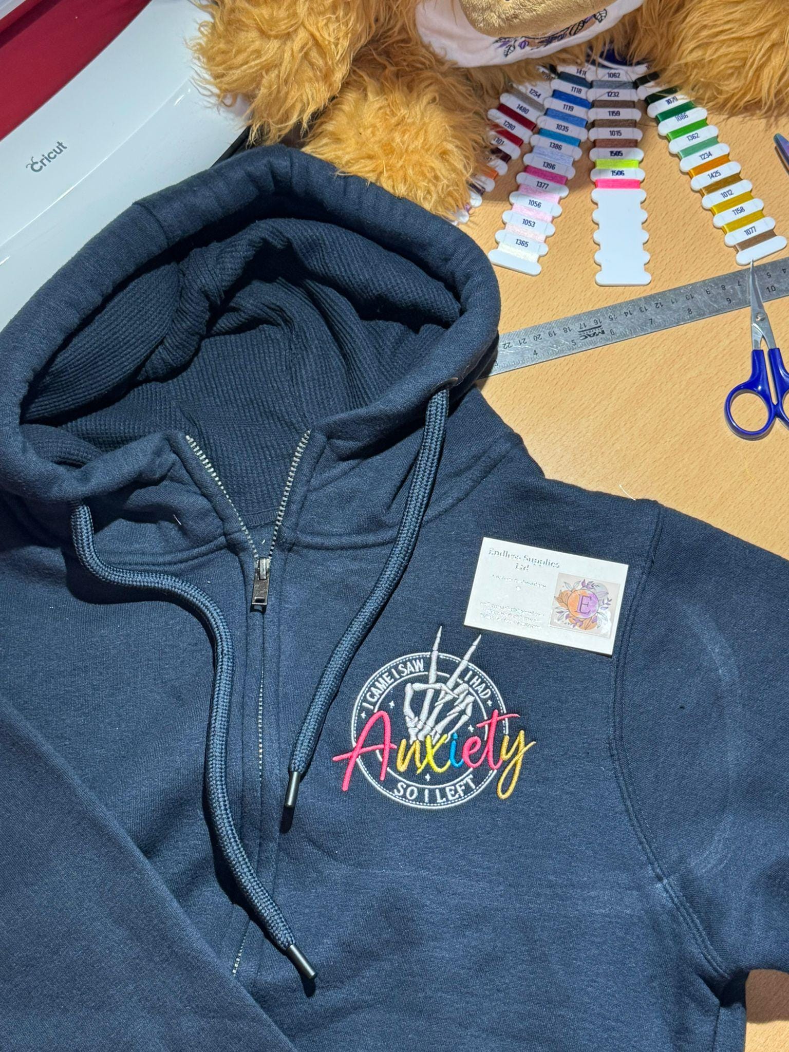 Embroidered Anxiety Hoodie: Unisex Pullover