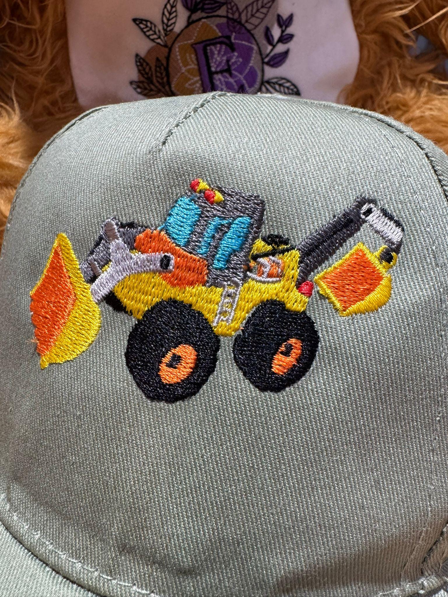Childrens construction vehicle embroidered sun hat