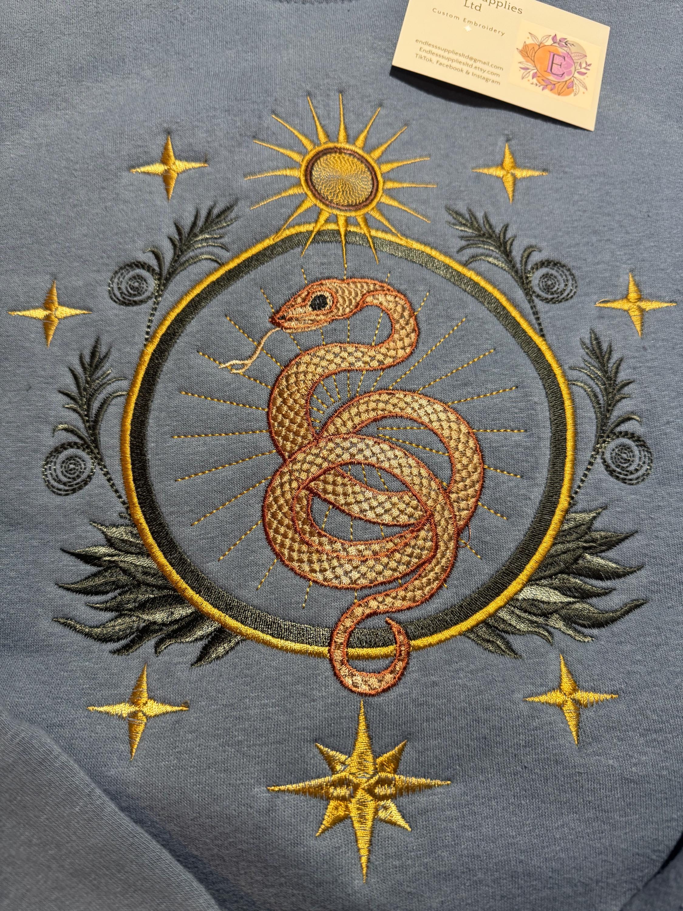 Embroidered Sun & Snake Zip-Up Hoodie