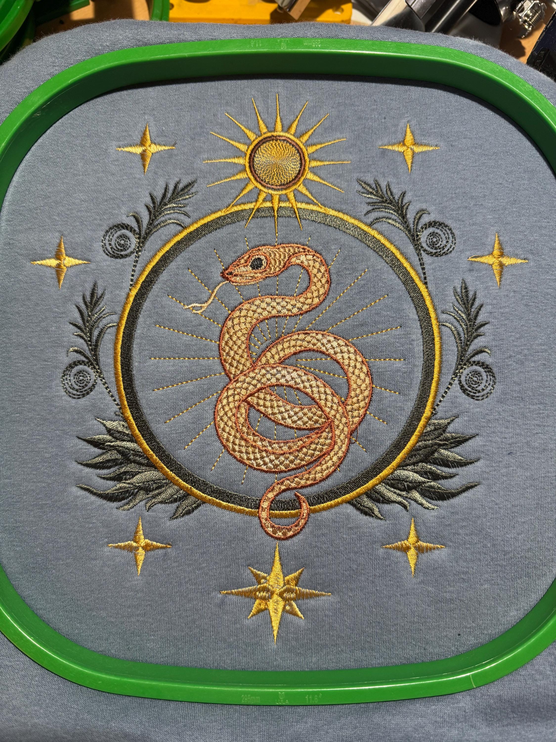 Embroidered Sun & Snake Zip-Up Hoodie