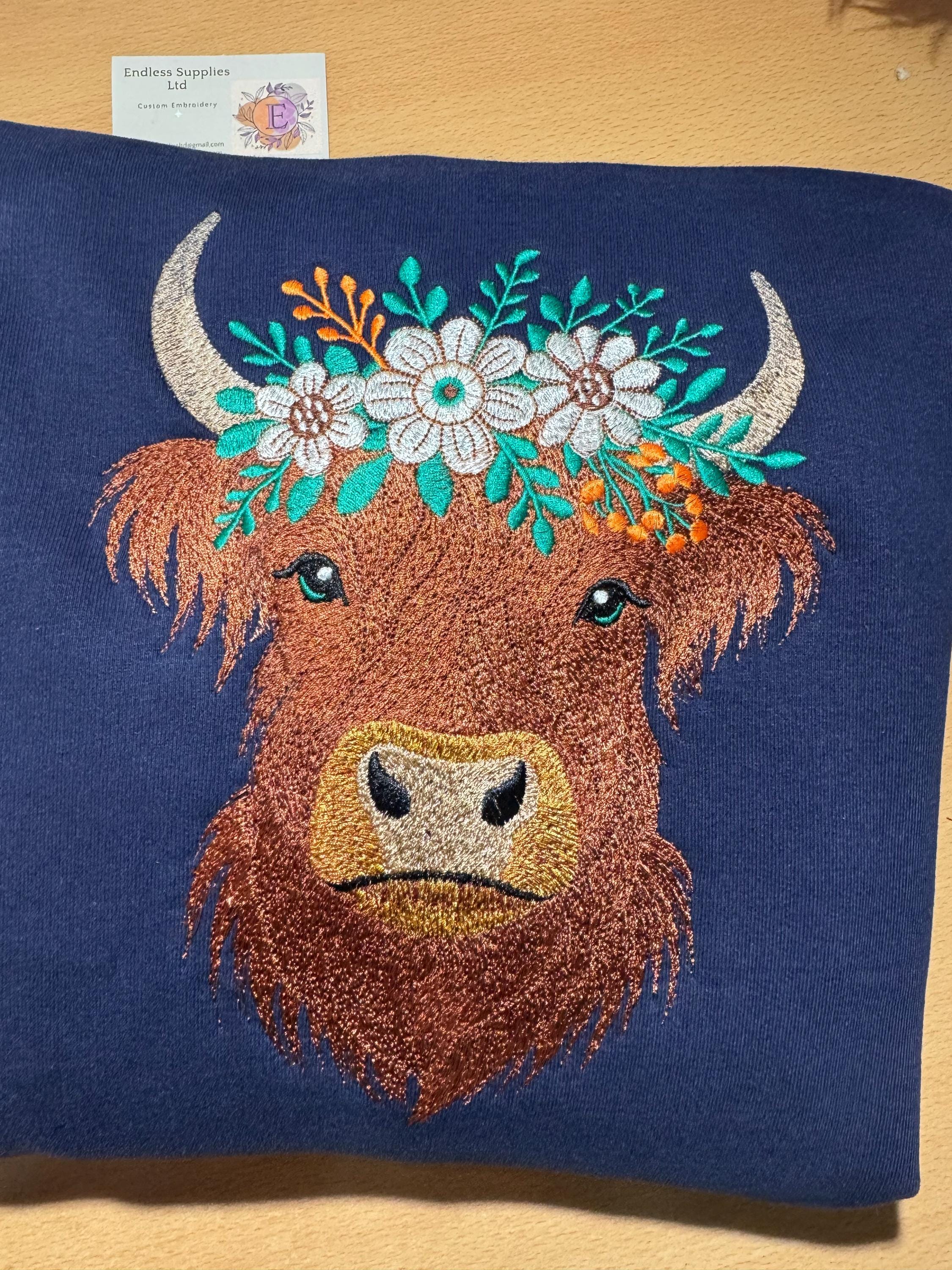 Highland Cow Embroidered Hoody, Sweatshirt, T-Shirt Adult and Child