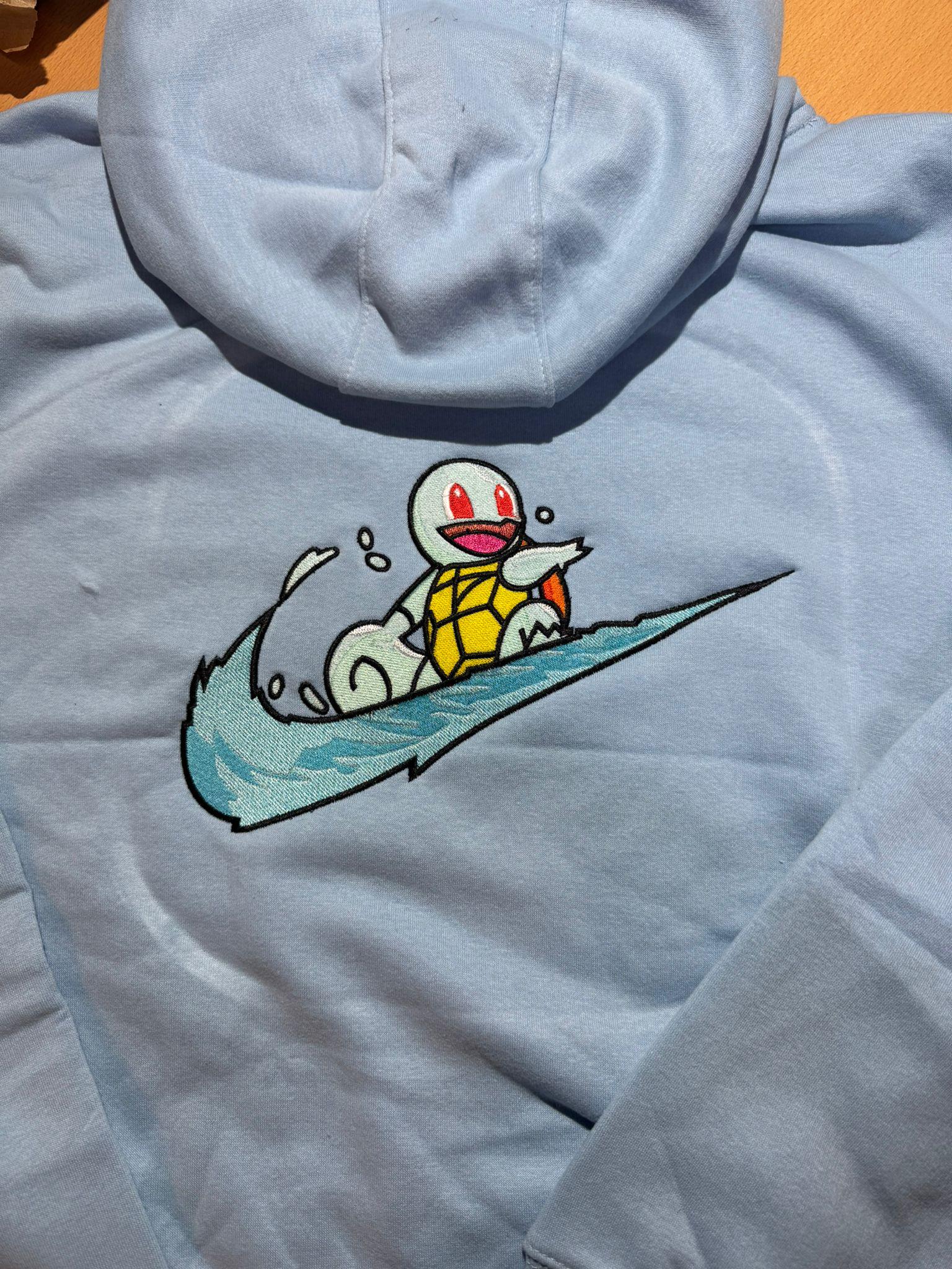 Squirtle Custom Embroidered Hoody - Front, Back and both Logo Designs - Adult and Children