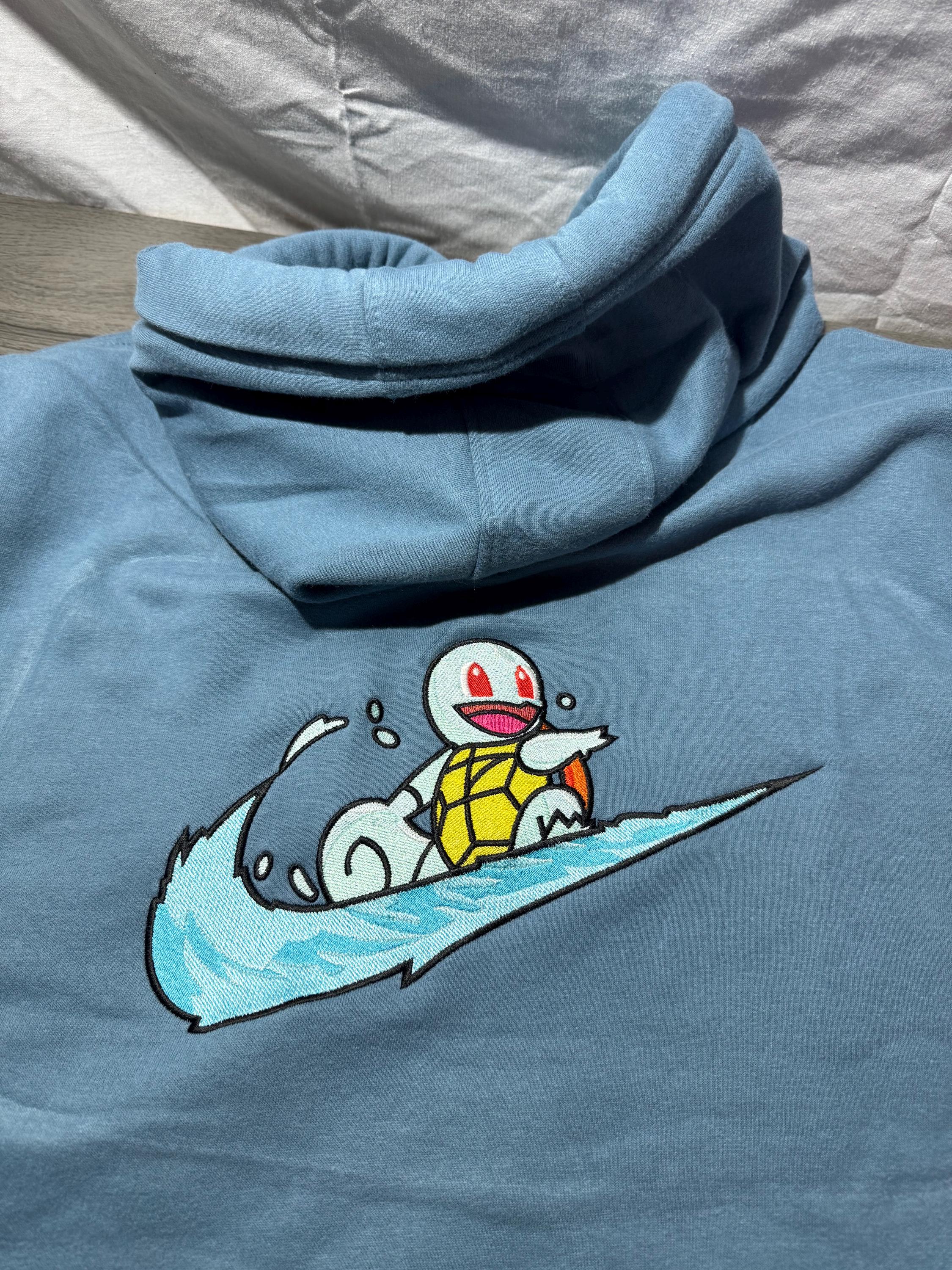 Squirtle Custom Embroidered Hoody - Front, Back and both Logo Designs - Adult and Children
