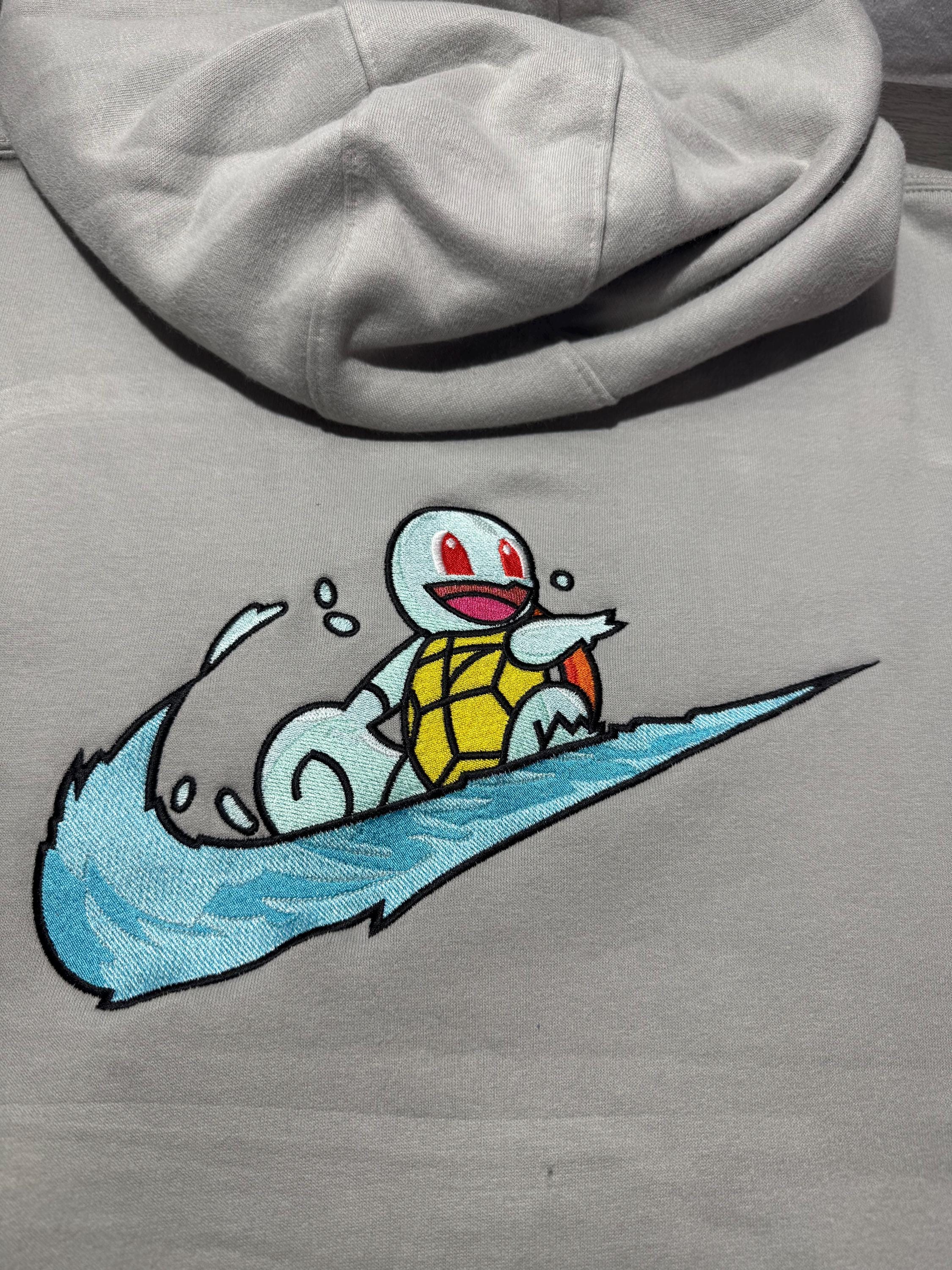 Squirtle Custom Embroidered Hoody - Front, Back and both Logo Designs - Adult and Children