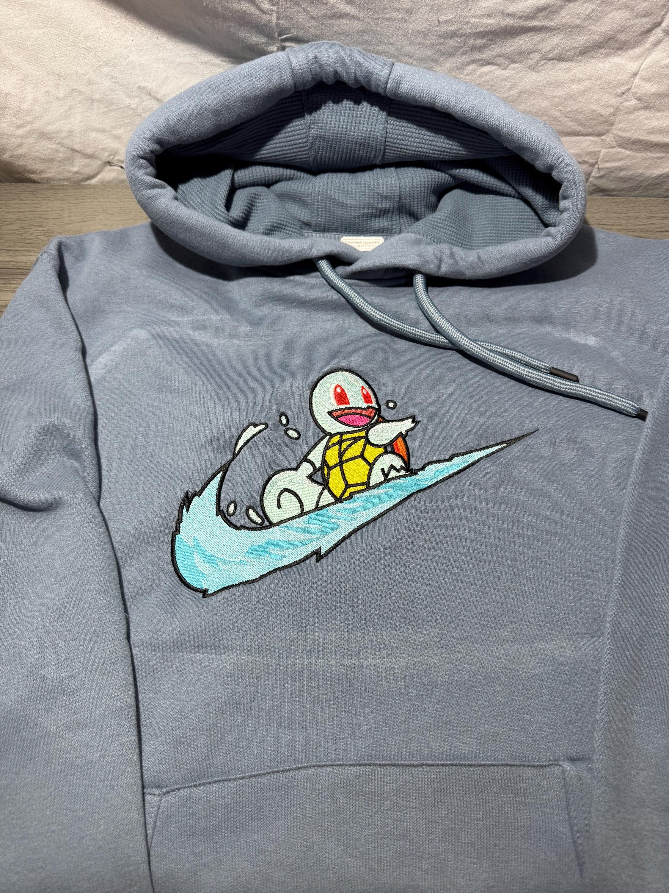 Squirtle Custom Embroidered Hoody - Front, Back and both Logo Designs - Adult and Children