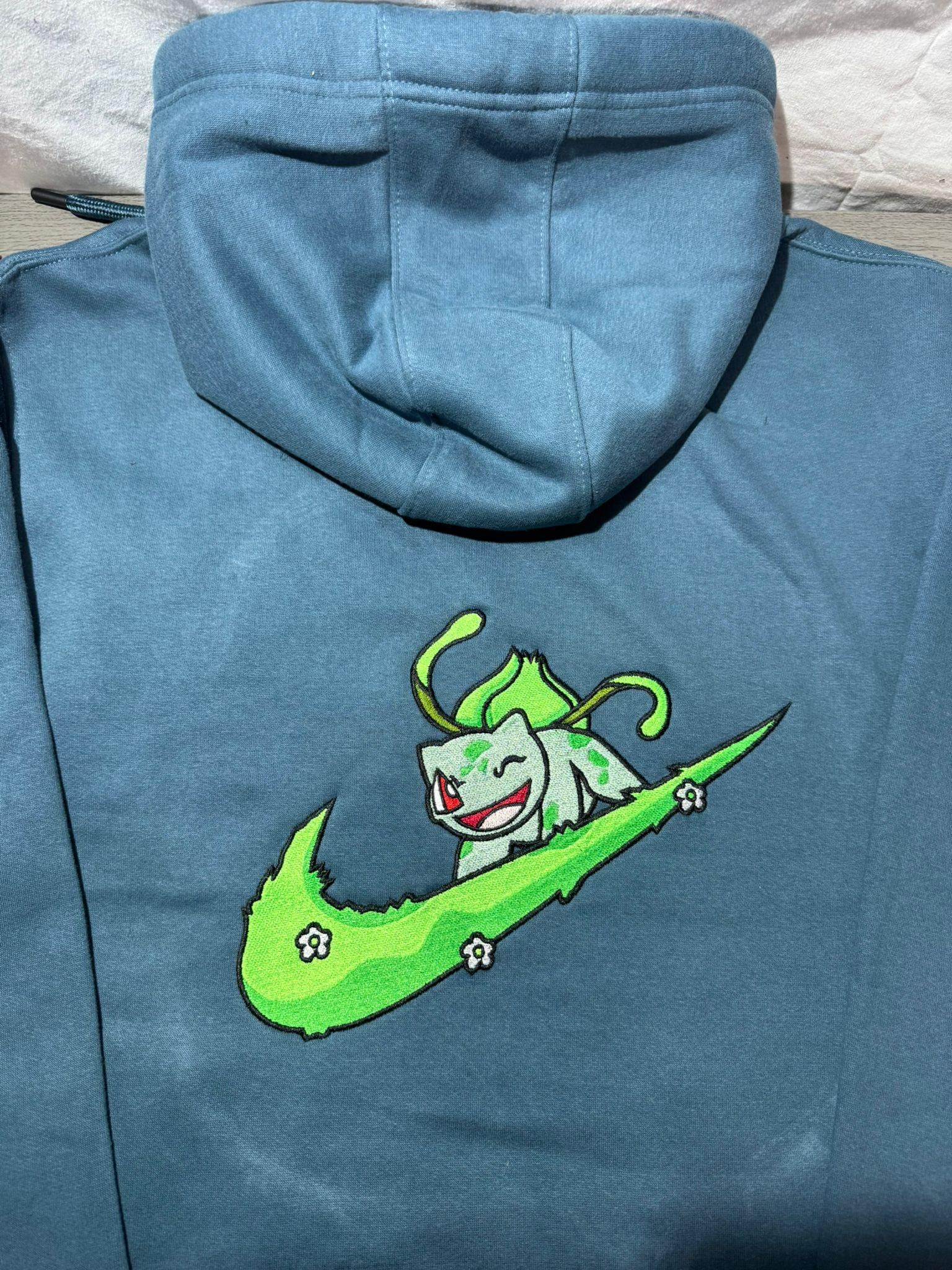 Bulbasaur Custom Embroidered Hoody - Front, Back and both Logo Designs - Adult and Children