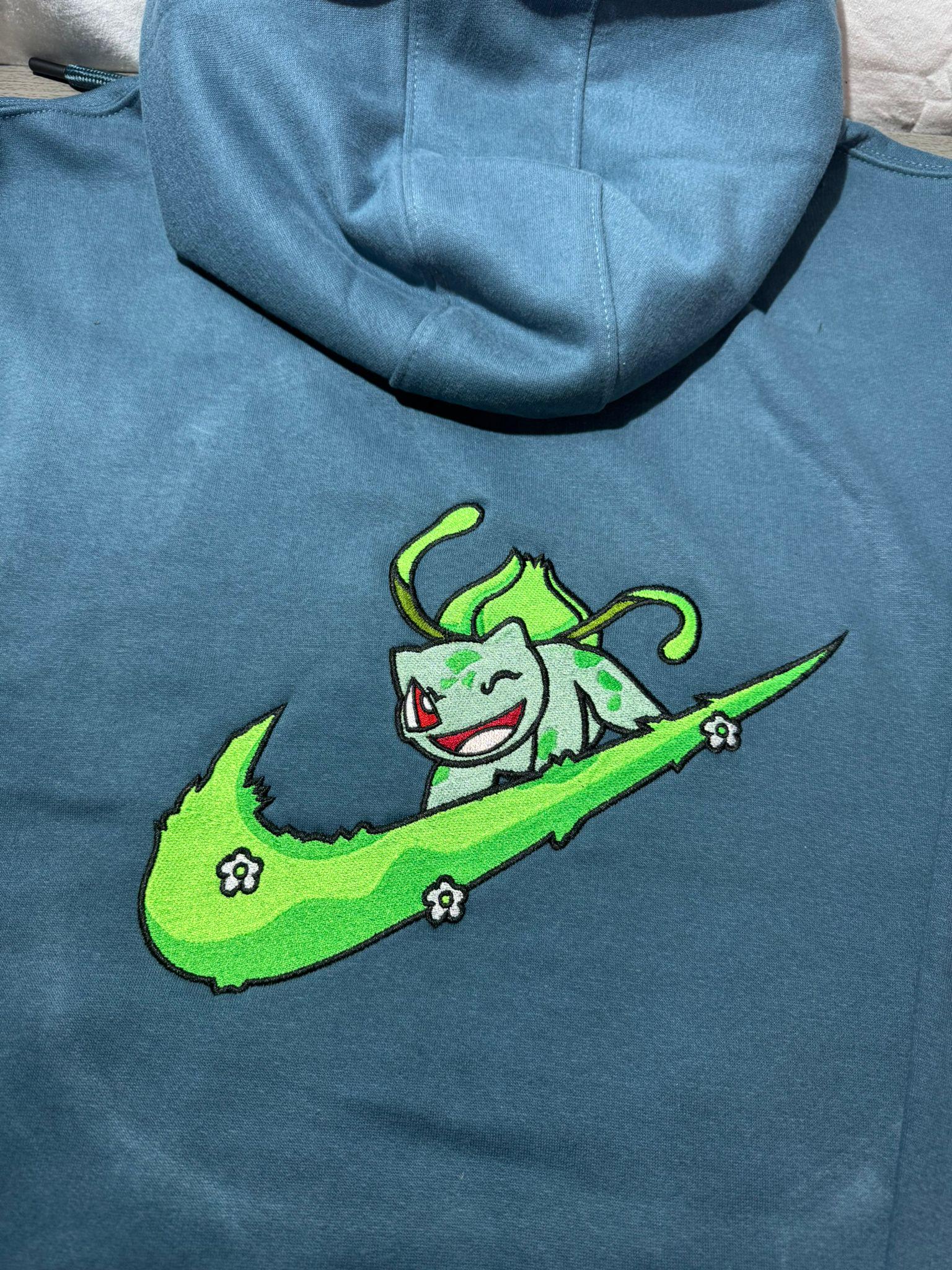Bulbasaur Custom Embroidered Hoody - Front, Back and both Logo Designs - Adult and Children