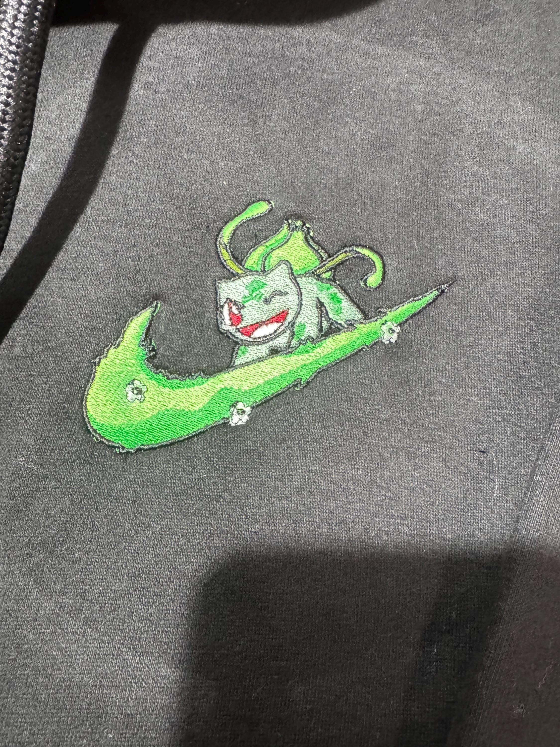 Bulbasaur Custom Embroidered Hoody - Front, Back and both Logo Designs - Adult and Children