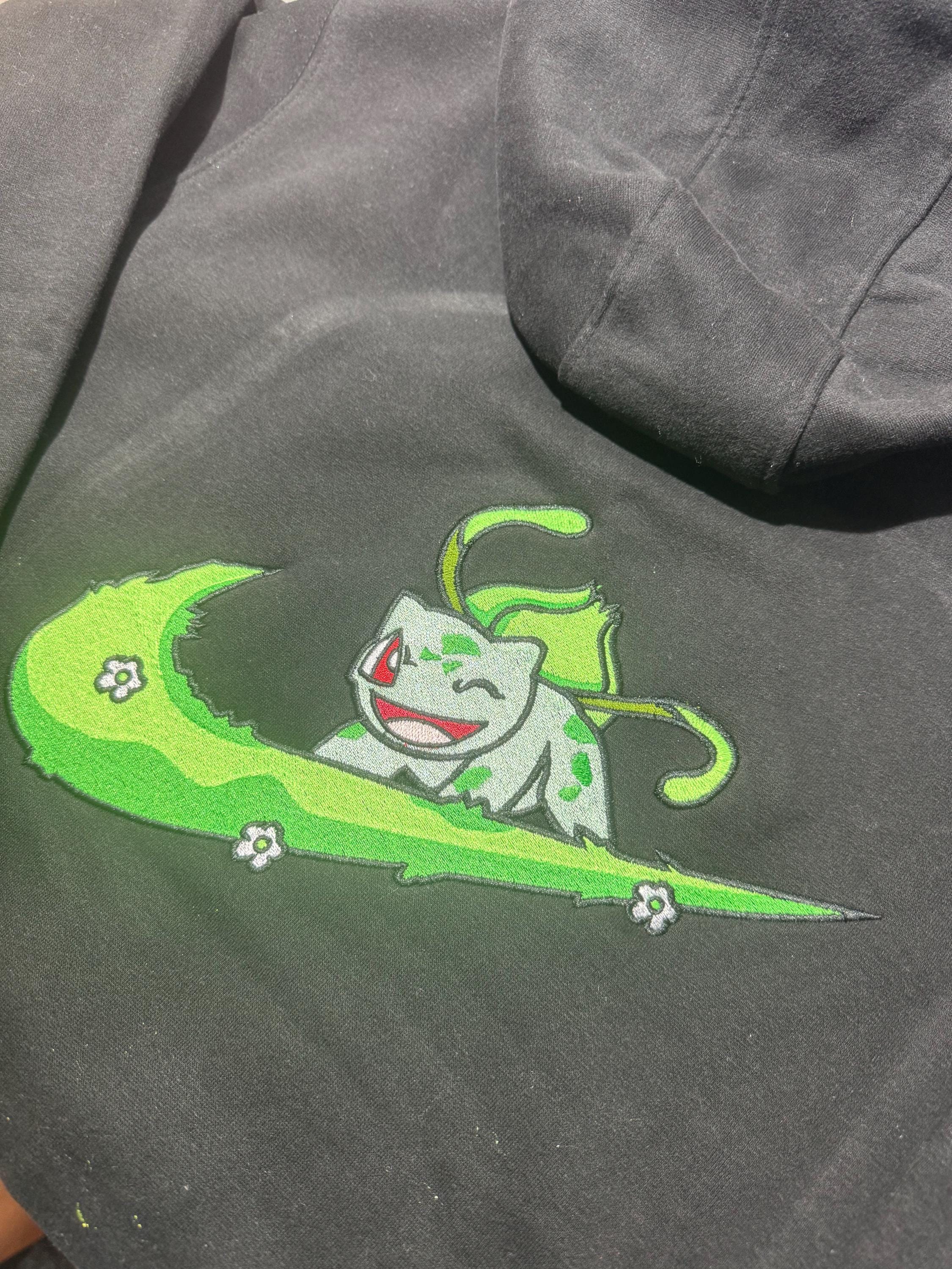 Bulbasaur Custom Embroidered Hoody - Front, Back and both Logo Designs - Adult and Children