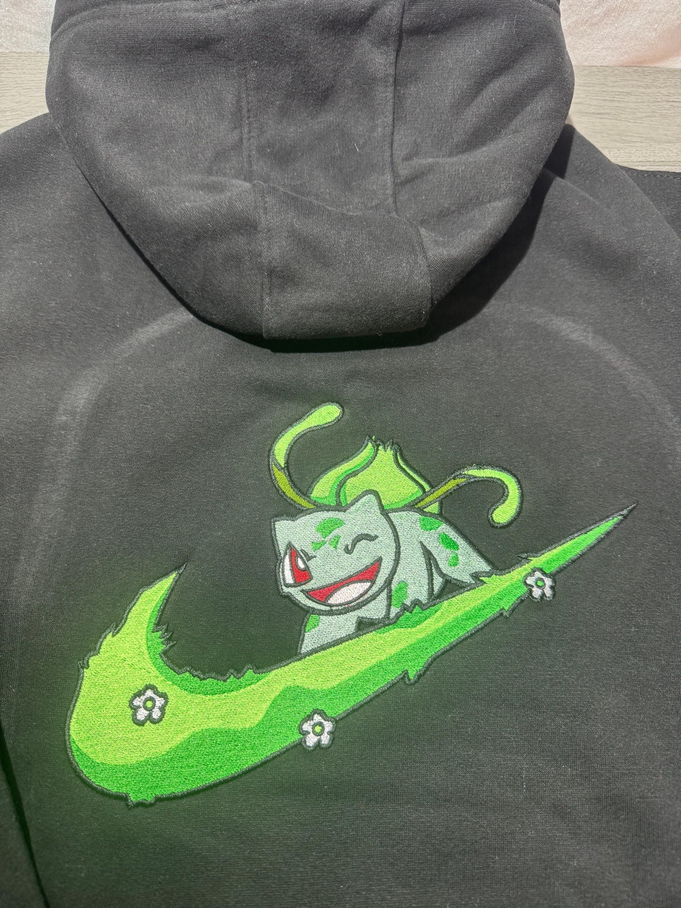 Bulbasaur Custom Embroidered Hoody - Front, Back and both Logo Designs - Adult and Children