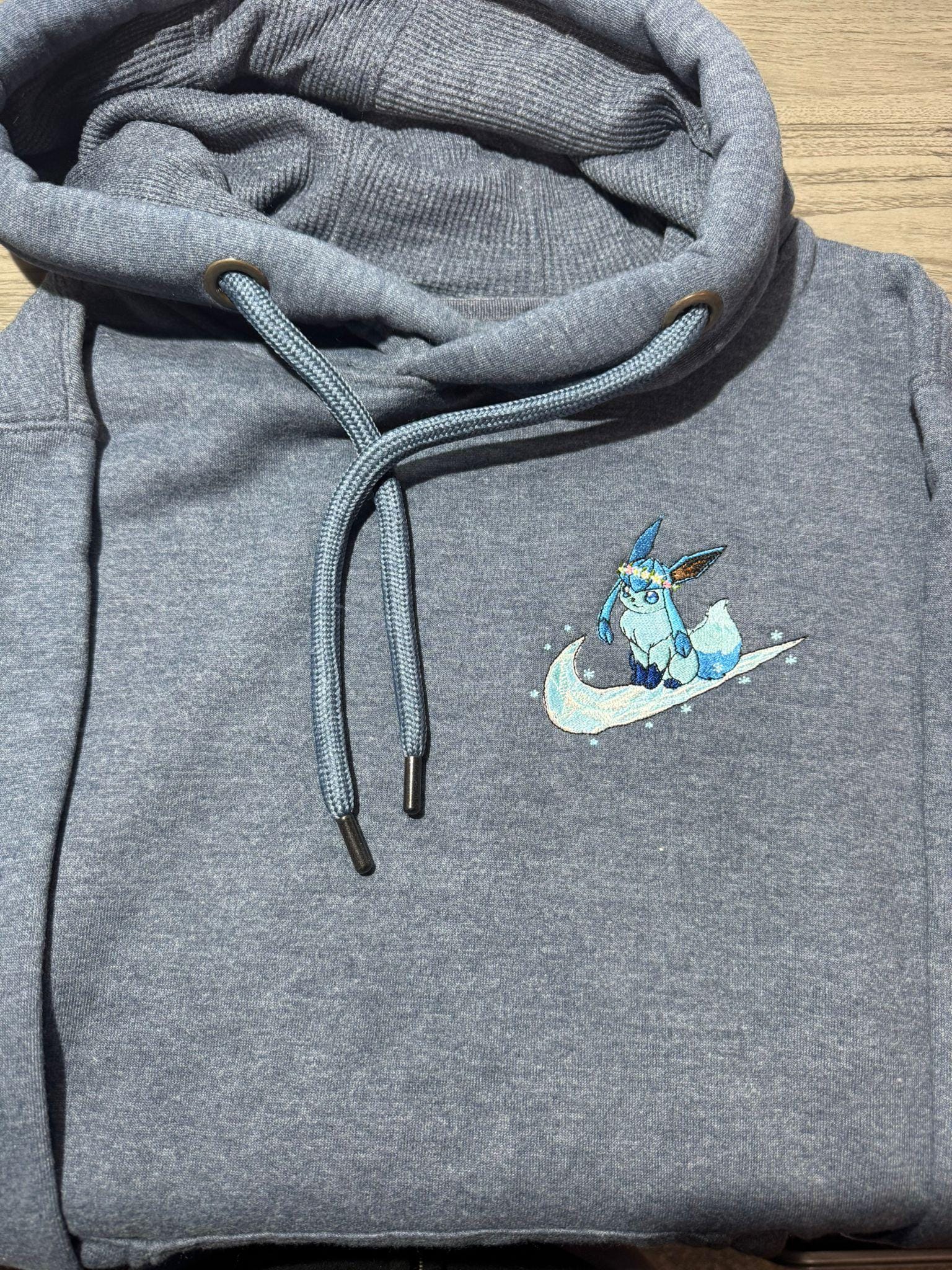 Glaceon Custom Embroidered Hoody - Front, Back and both Logo Designs - Adult and Children