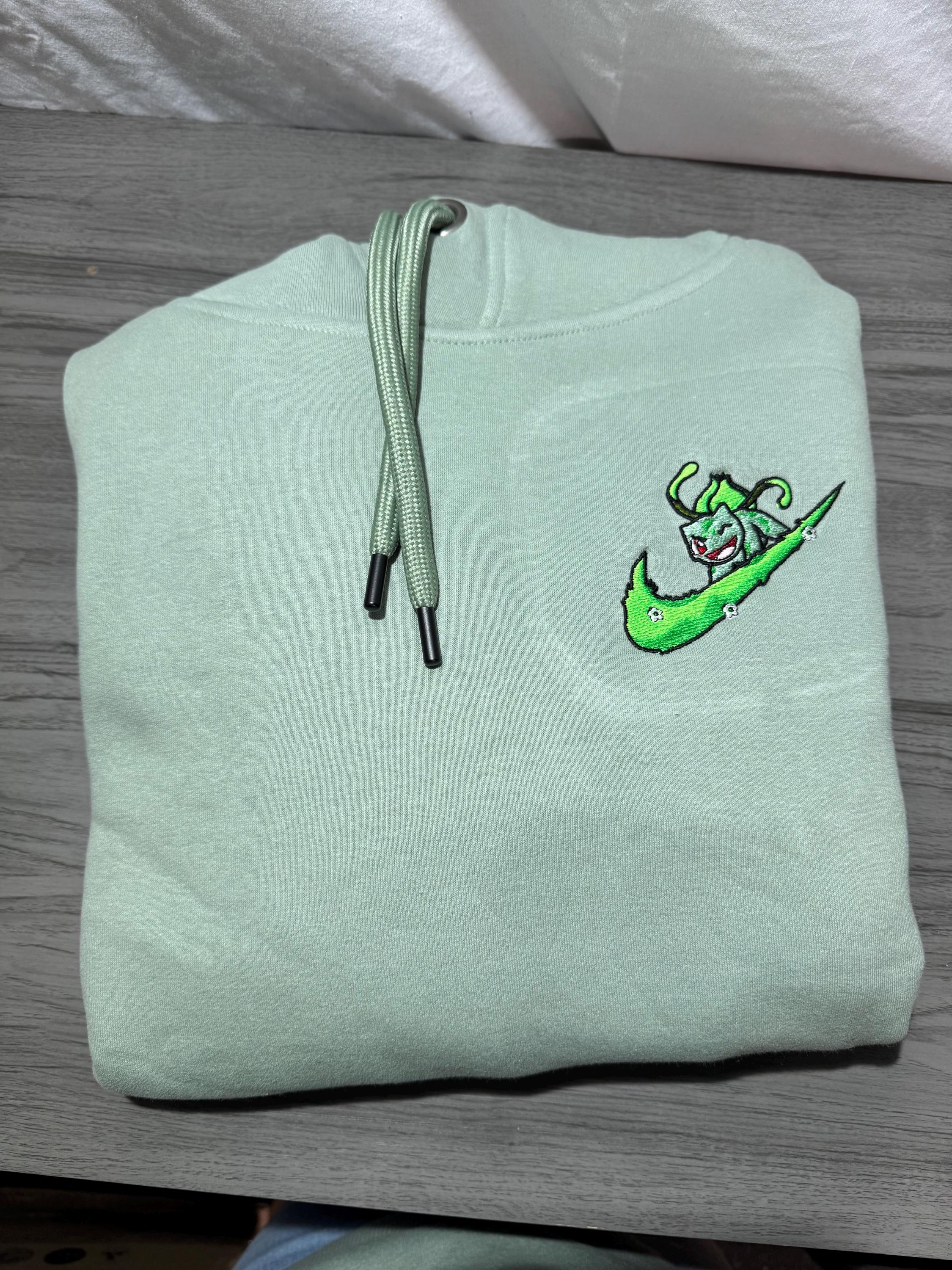 Bulbasaur Custom Embroidered Hoody - Front, Back and both Logo Designs - Adult and Children