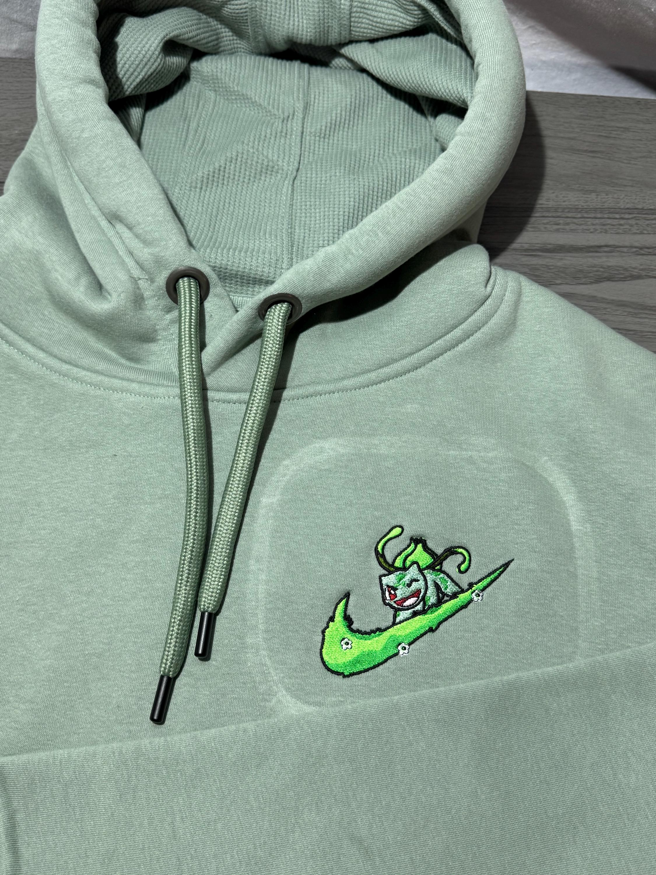 Bulbasaur Custom Embroidered Hoody - Front, Back and both Logo Designs - Adult and Children