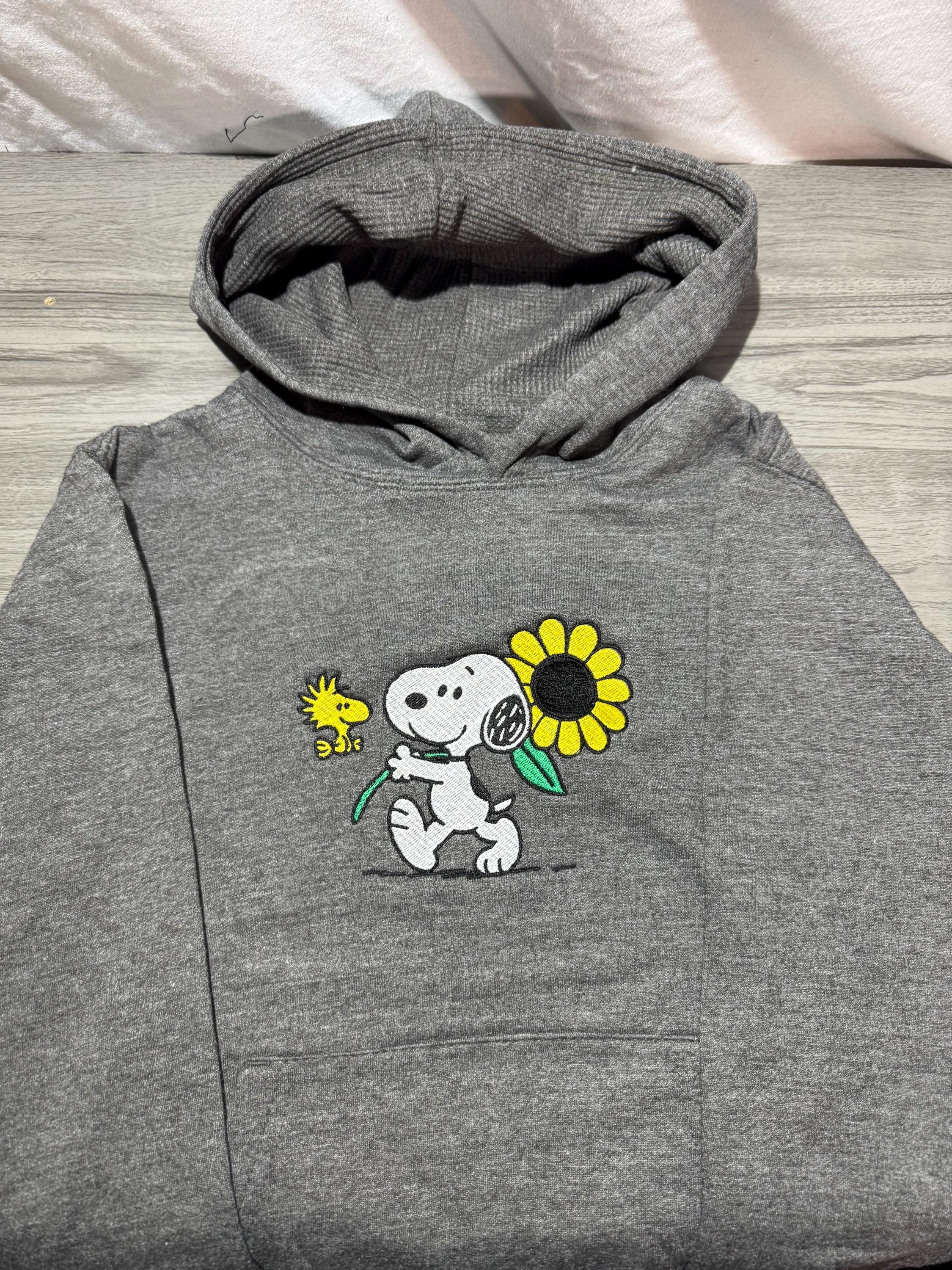 Snoopy dog sunflower Embroidered Hoody - Front, Back and both Logo Designs - Adult and Children