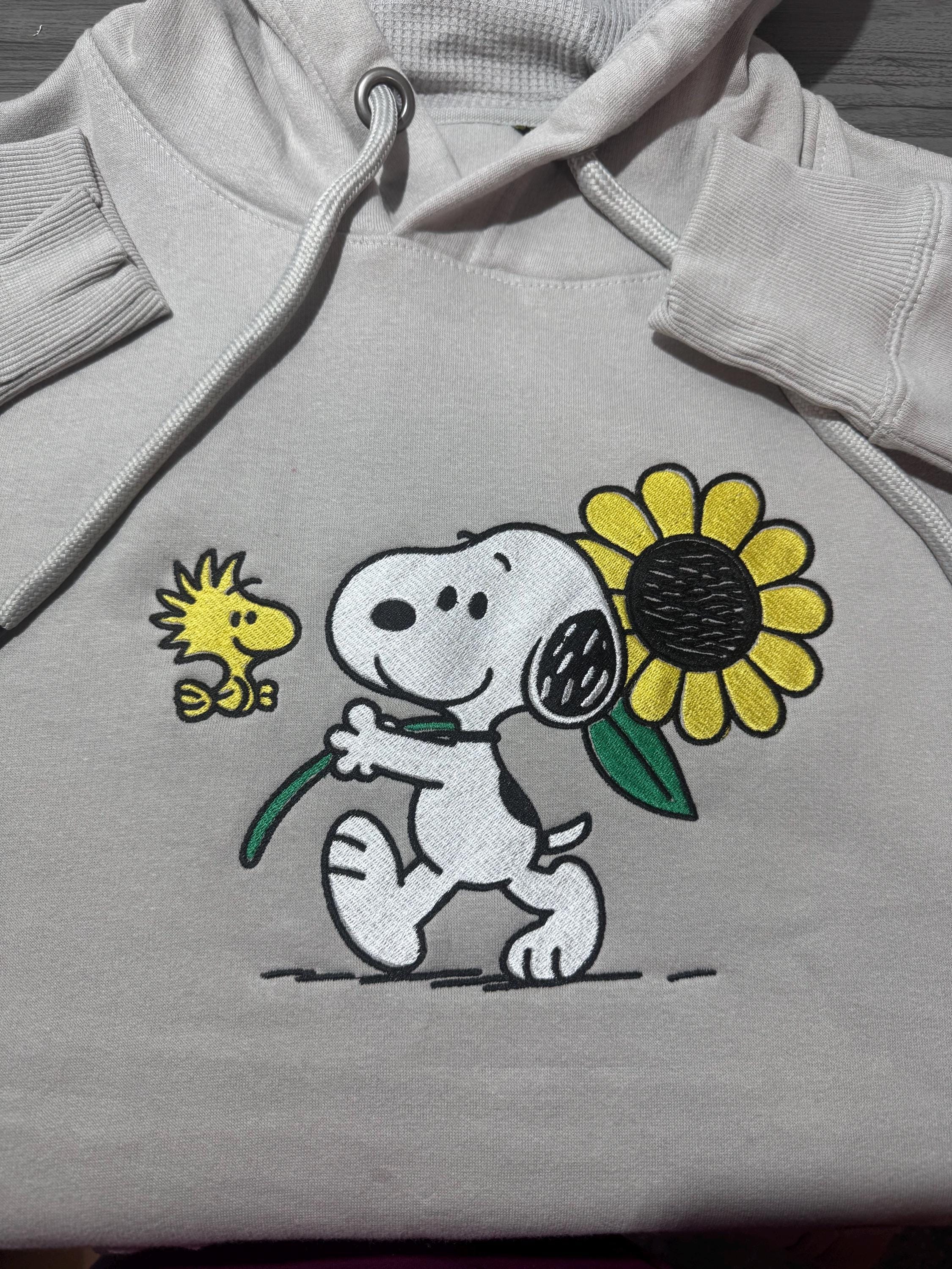 Snoopy dog sunflower Embroidered Hoody - Front, Back and both Logo Designs - Adult and Children